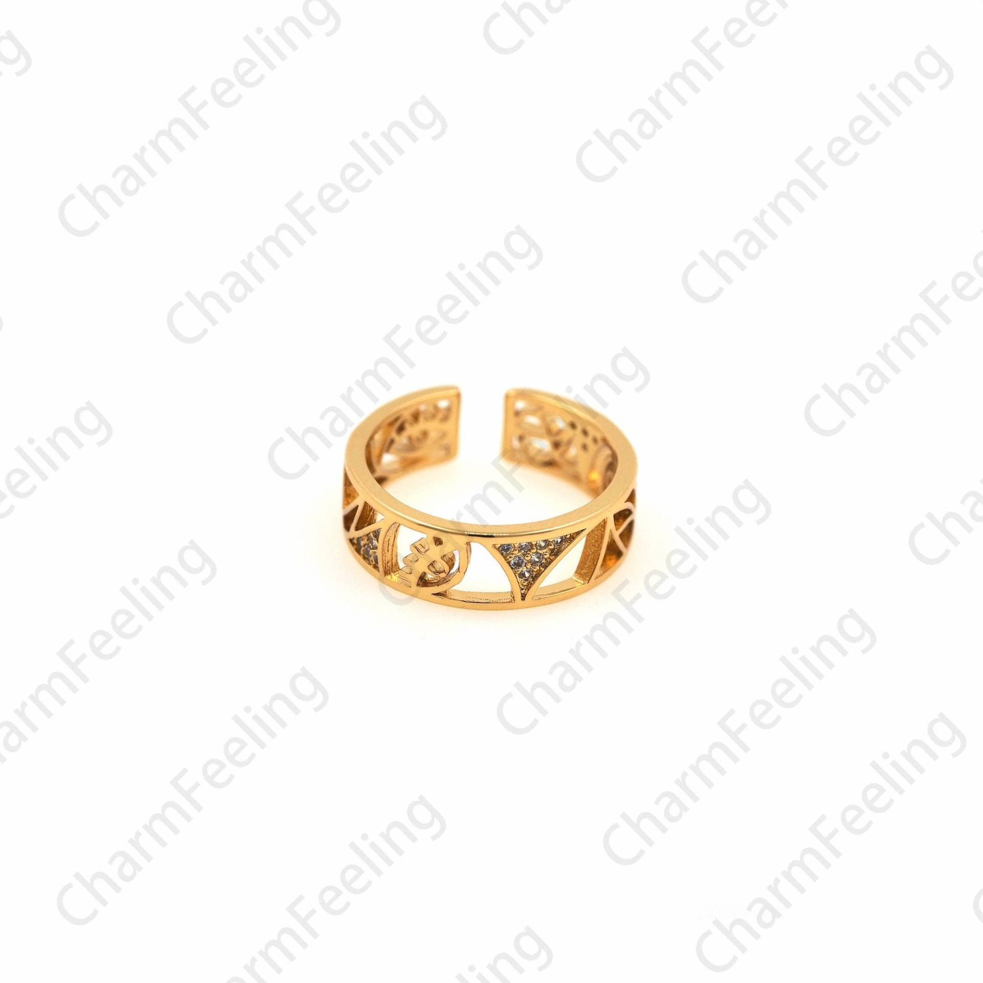 18K Gold Filled Augenring, Zierlicher Ring, Verstellbarer Stapelbarer Offener Augenanhänger von CharmFeeling