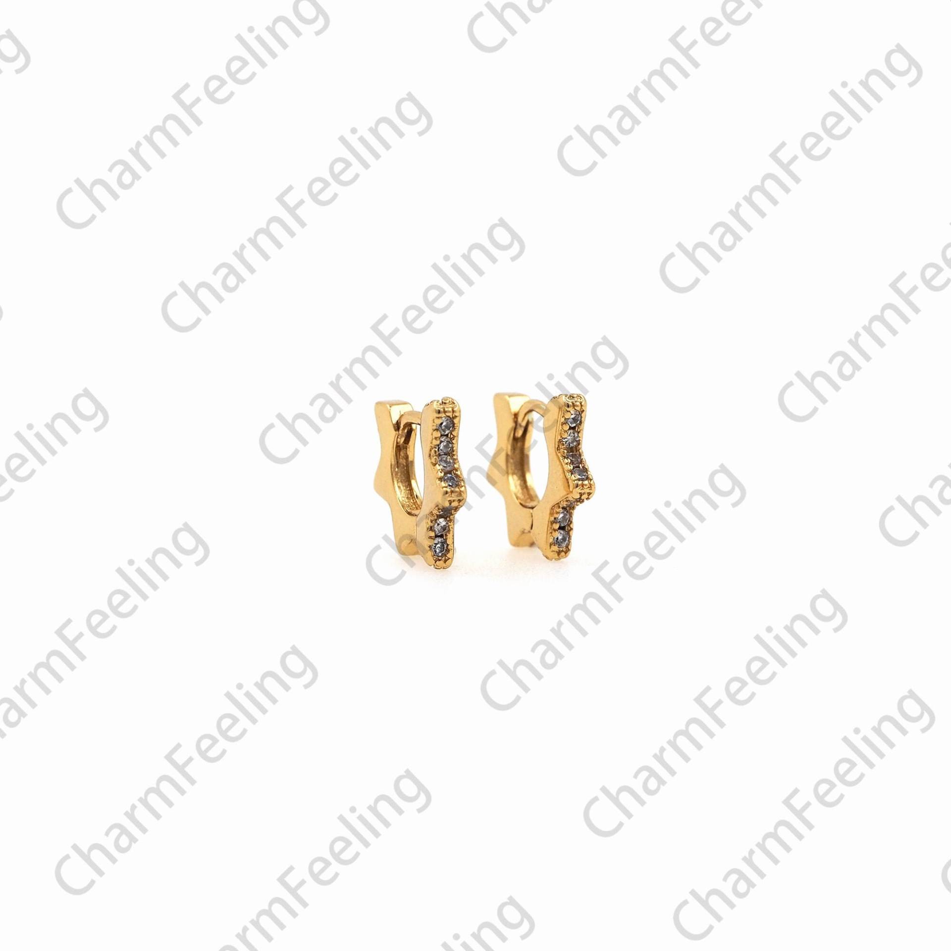 18K Gold Filled Blumenförmige Hohlohrringe, Mikropave Cz Ohrringe Schmuck, Blumen Ohrringe, Diy Schmuckzubehör 11x13x2mm 1 Paar von CharmFeeling