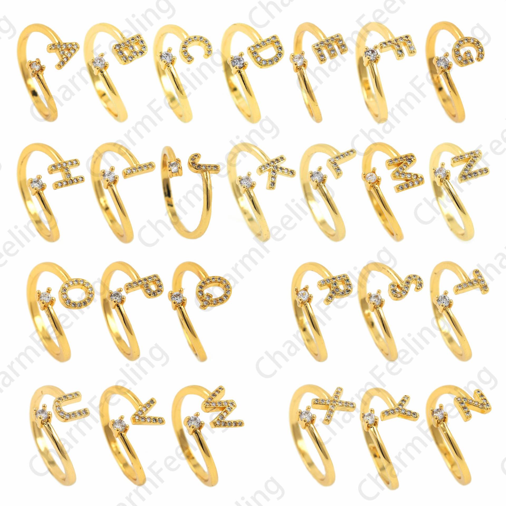 18K Gold Filled Buchstaben Ring, Micropavé Cz Verstellbarer Ring, Gold Offener Ring, Text Ring, 26 Ring, Zarter Ring, Buchstaben Charm, Ring Charm von CharmFeeling