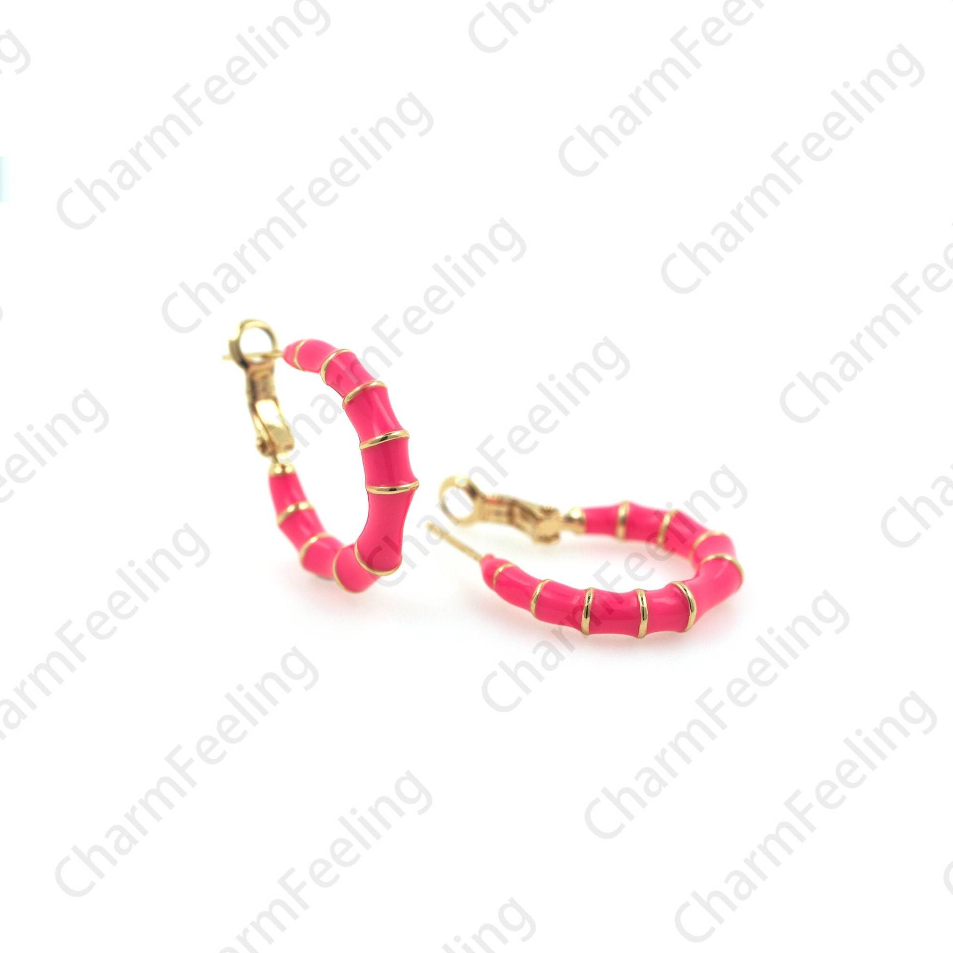 18K Gold Filled C-Shaped Ohrringe, Mond Emaille Halbmond Charm, Rote Geschenk Für Sie, 23x4, 8mm 1 Paar von CharmFeeling