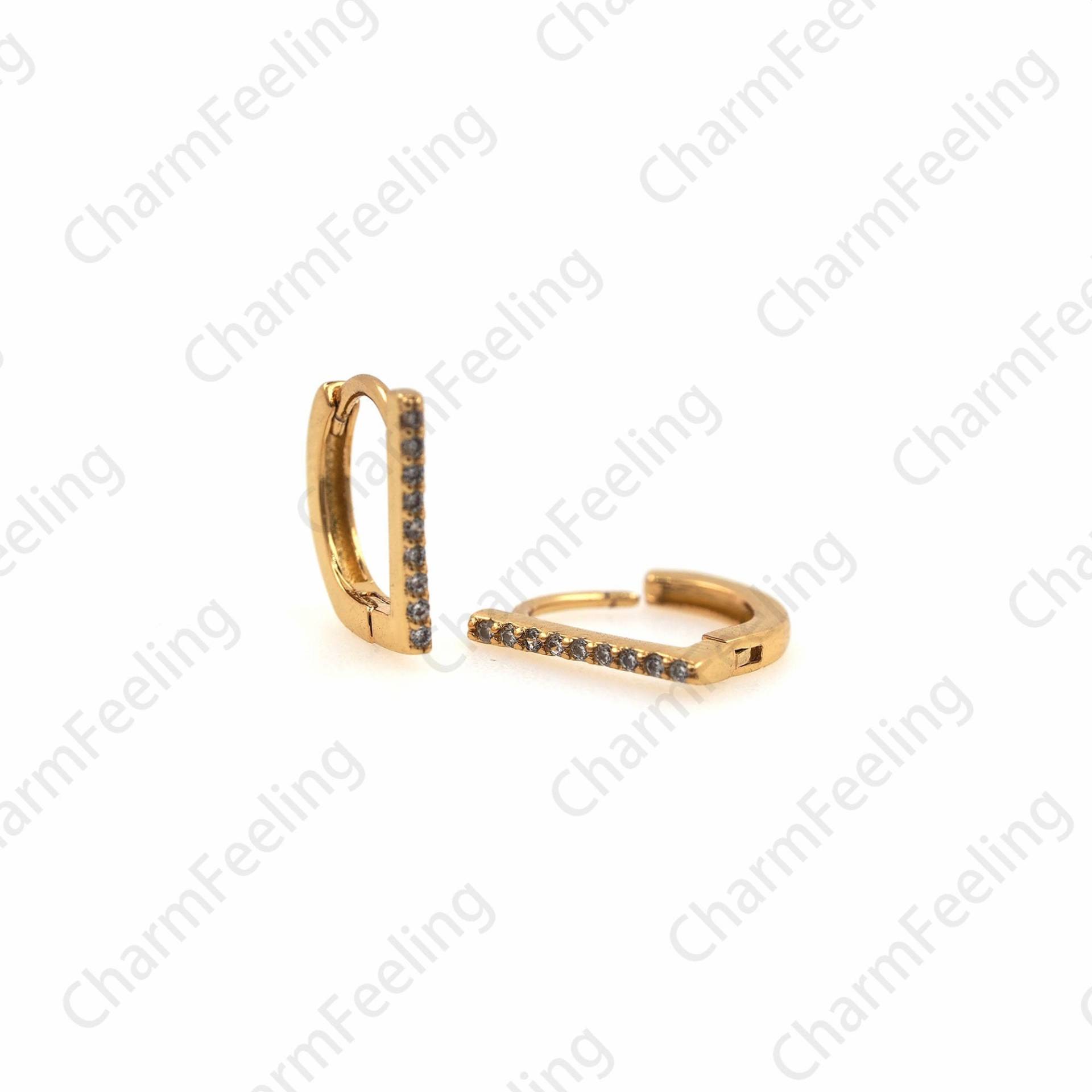 18K Gold Filled D-Shaped Ohrringe, Mikropave Cz Charm, Diy Schmuckzubehör 12x12mm 1 Paar von CharmFeeling