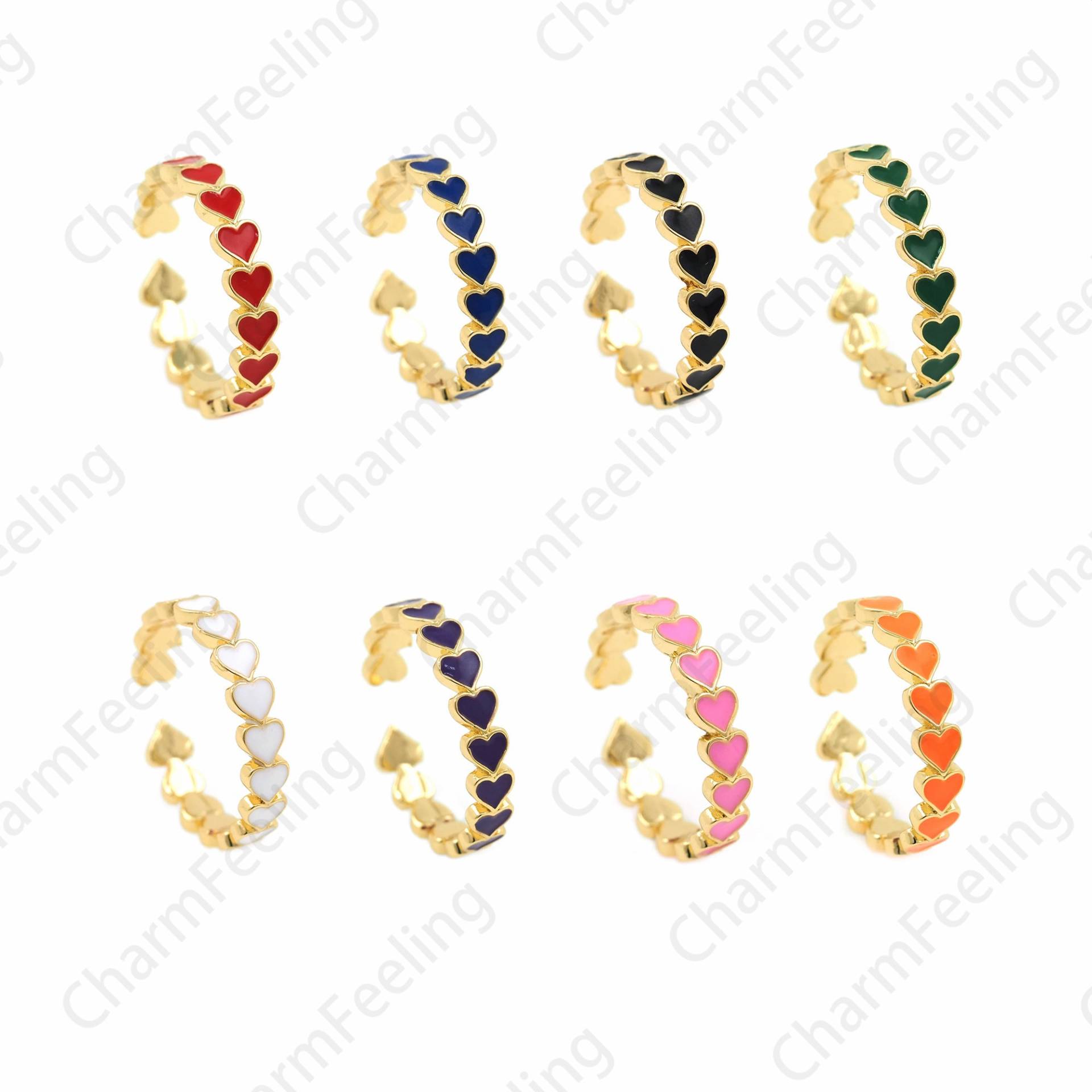 18K Gold Filled Emaille Love Herz Ring, Herz-Förmiger Herzförmiger Schmuck, Offener Verstellbarer Ring von CharmFeeling