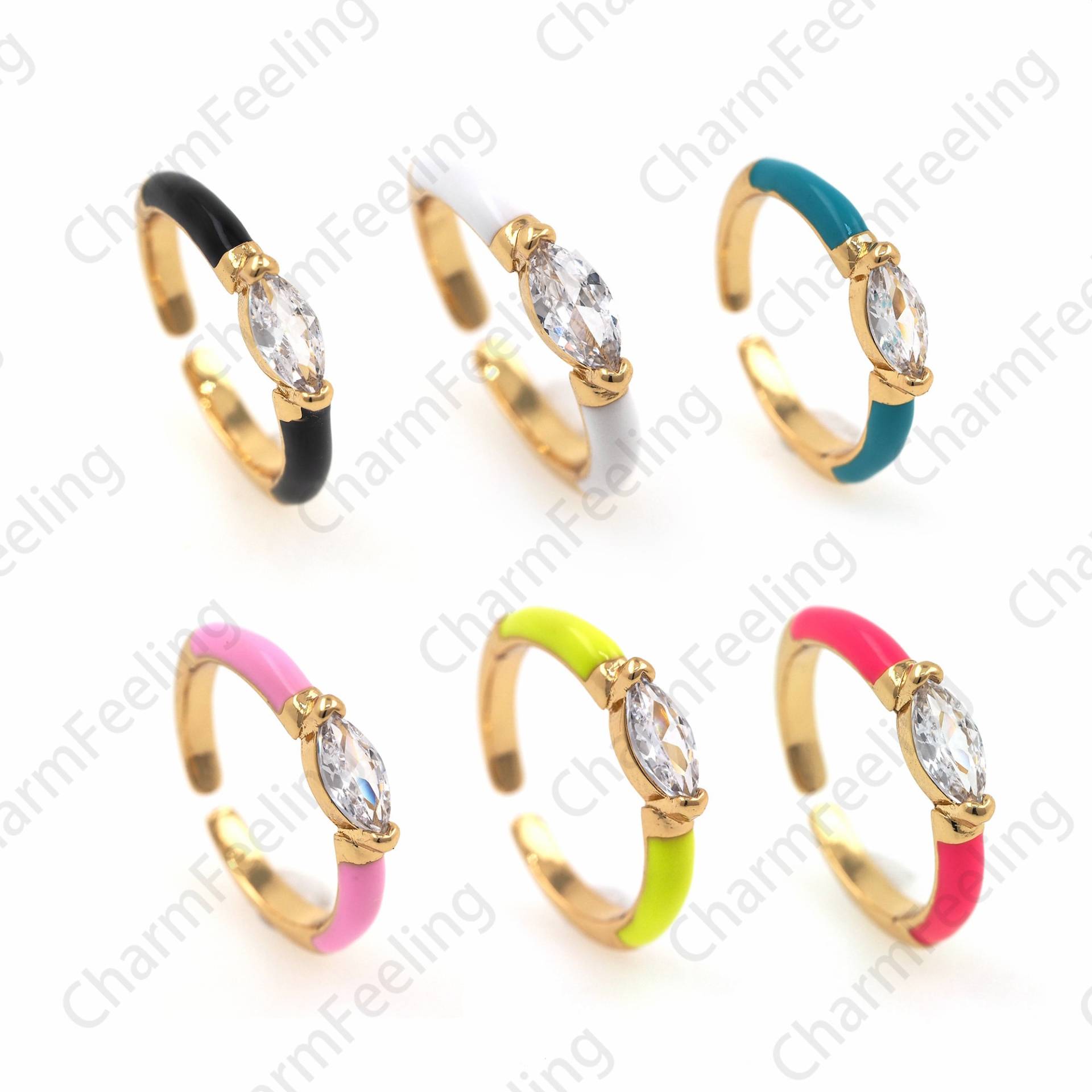 18K Gold Filled Emaille Ring, Exquisiter Micropavé Cz Rundring, Ring Charm, Verstellbarer Offener 1stk von CharmFeeling