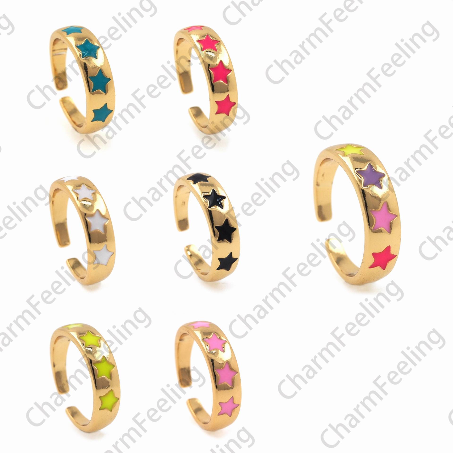 18K Gold Filled Emaille Stern Ring, Schmuck, Offener Verstellbarer Ring von CharmFeeling