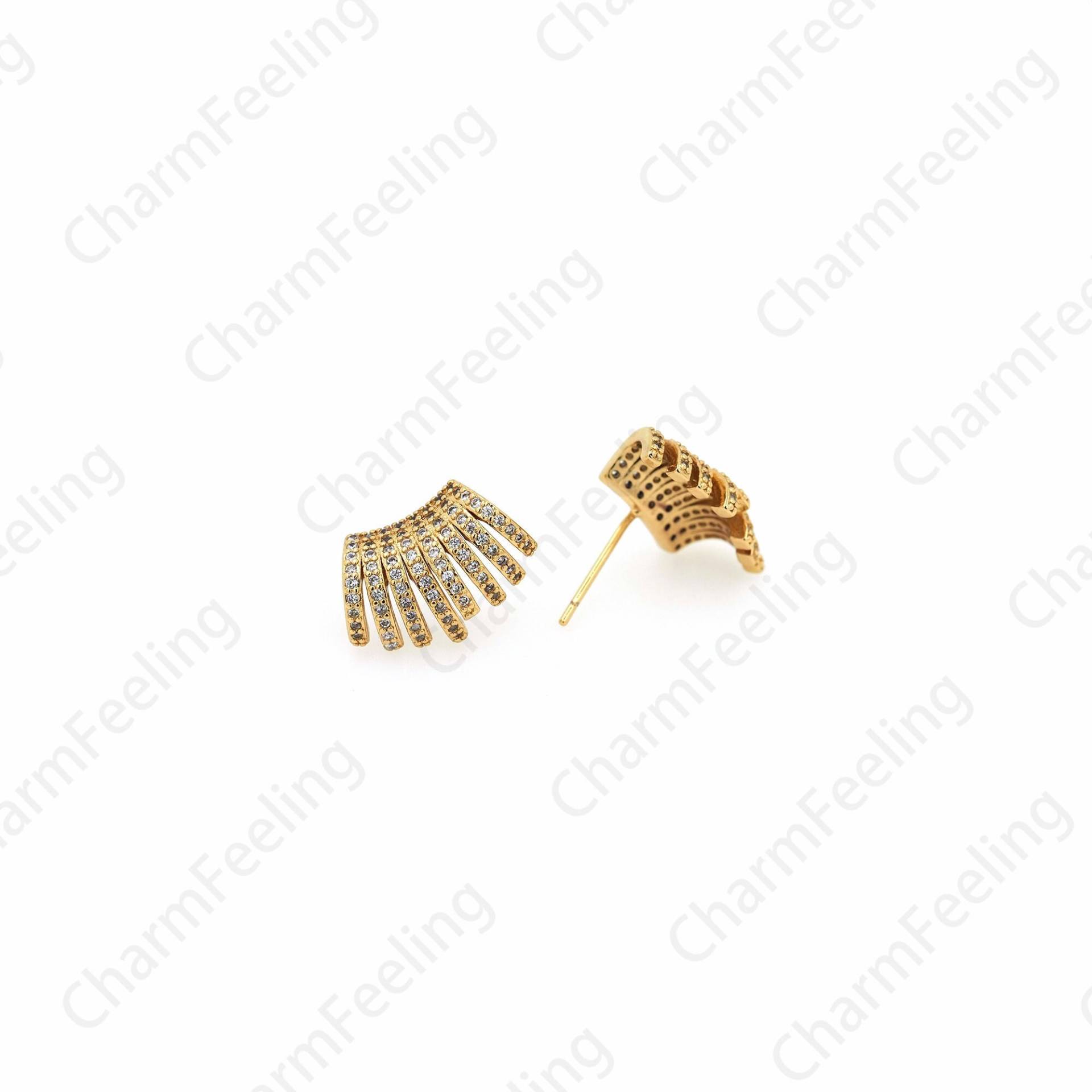 18K Gold Filled Geschwungene Ohrringe, Ohrstecker, Micropavé Cz Quasten Zierliche Diy Schmuckzubehör, 17x12mm von CharmFeeling