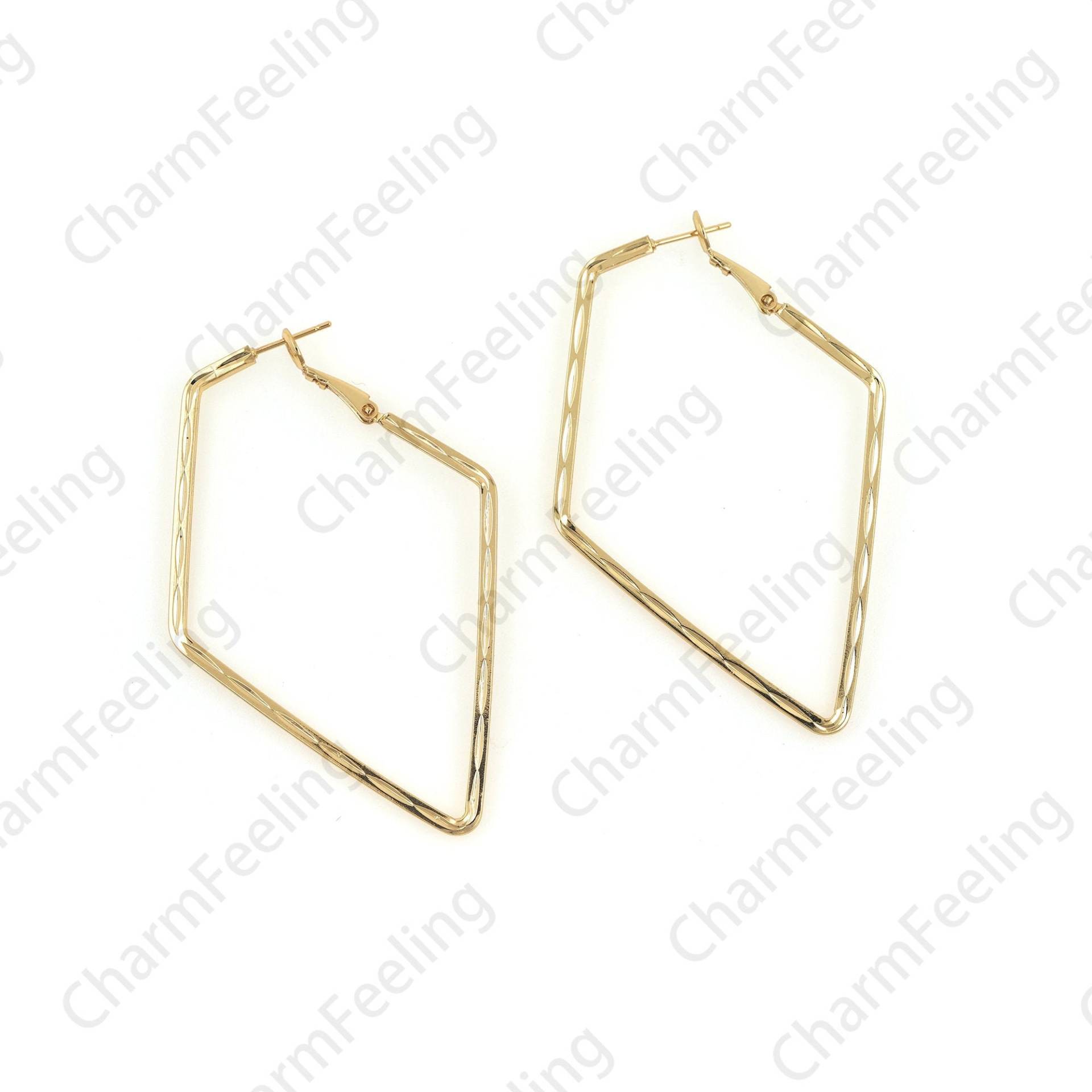 18K Gold Filled Große Quadrat Ohrringe, Rechteckige Ohrringe, Gold Ohrringe, Ohrring Charm, Großer Ohrring Charm, Rechteckiger Charm 65x42mm 1 Paar von CharmFeeling