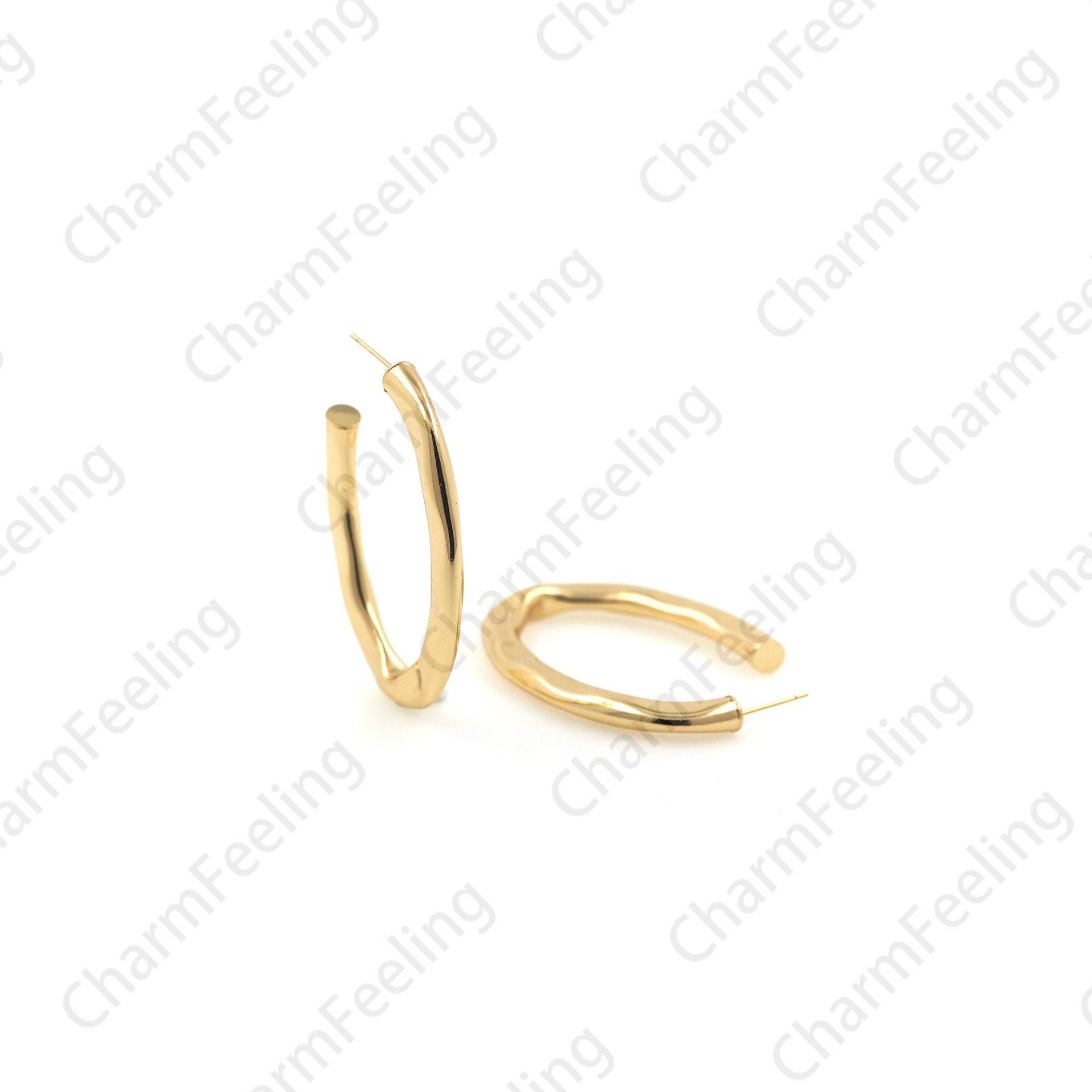 18K Gold Filled Große Runde Ohrringe, Hoop Spule Ohrring Charm, Großer Rund Charm 51x36mm 1 Paar von CharmFeeling