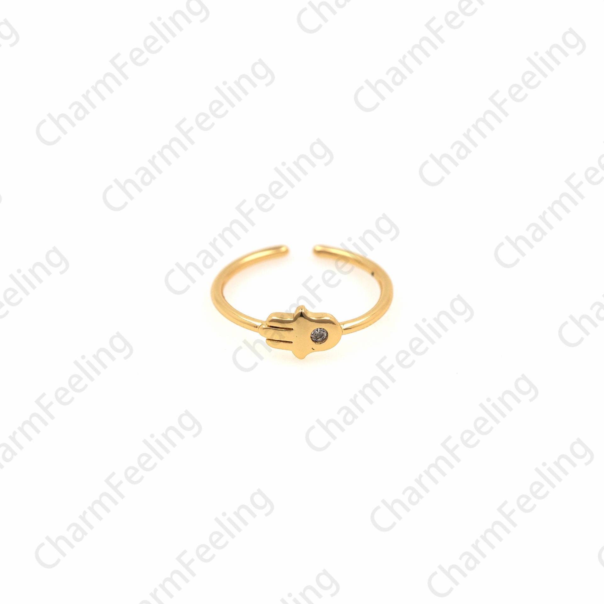 18K Gold Filled Hamsa Ring, Verstellbarer Stapelbarer Augenring, Charm, Palmenring, Täglicher Ring von CharmFeeling