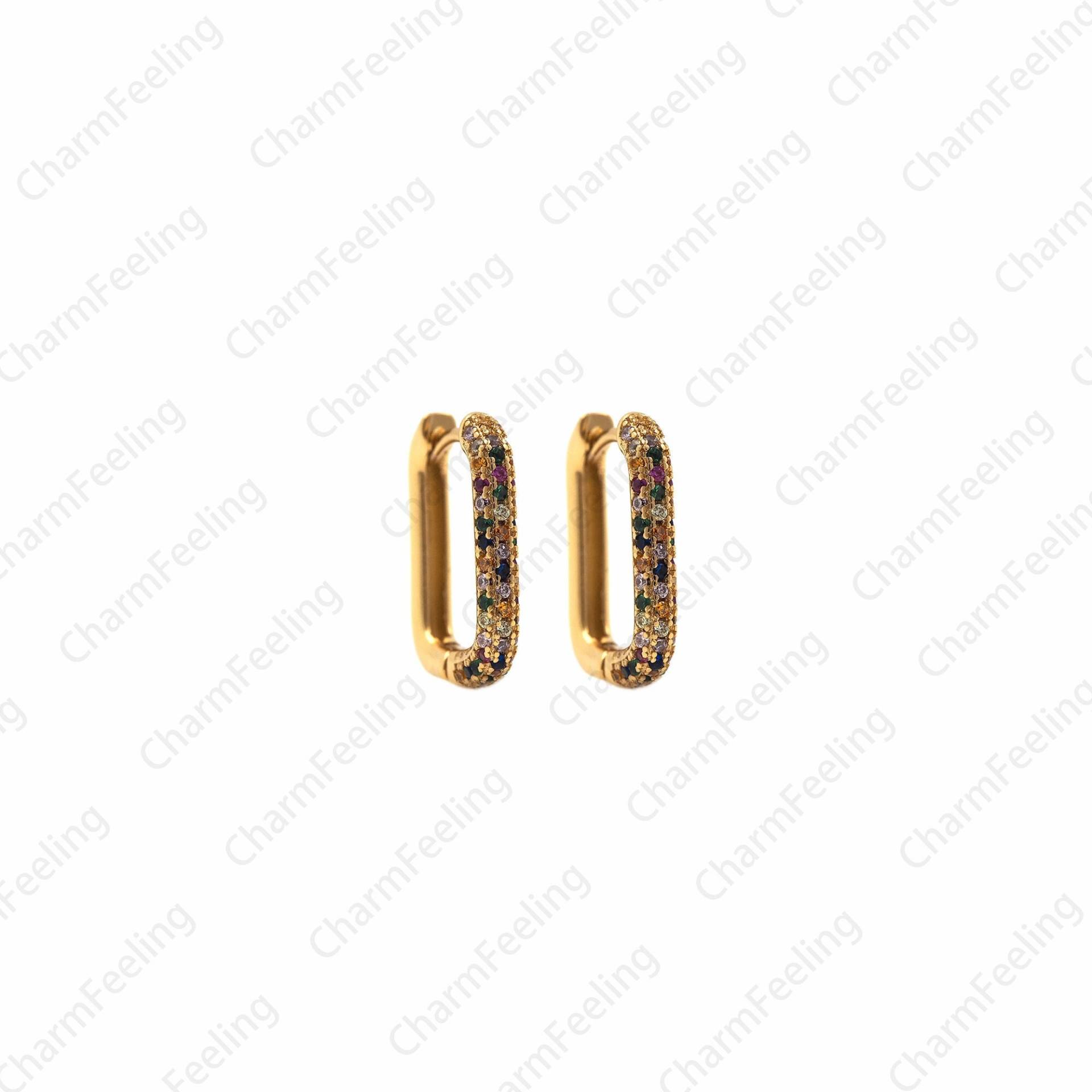 18K Gold Filled Hohlohrringe, Micropavé Cz Viereckige Hohlohrringe, Rechteckige Ohrringe, Ein Geschenk Für Sie, Multi-Zirkon Ohrringe, 17x13, 5x2 von CharmFeeling
