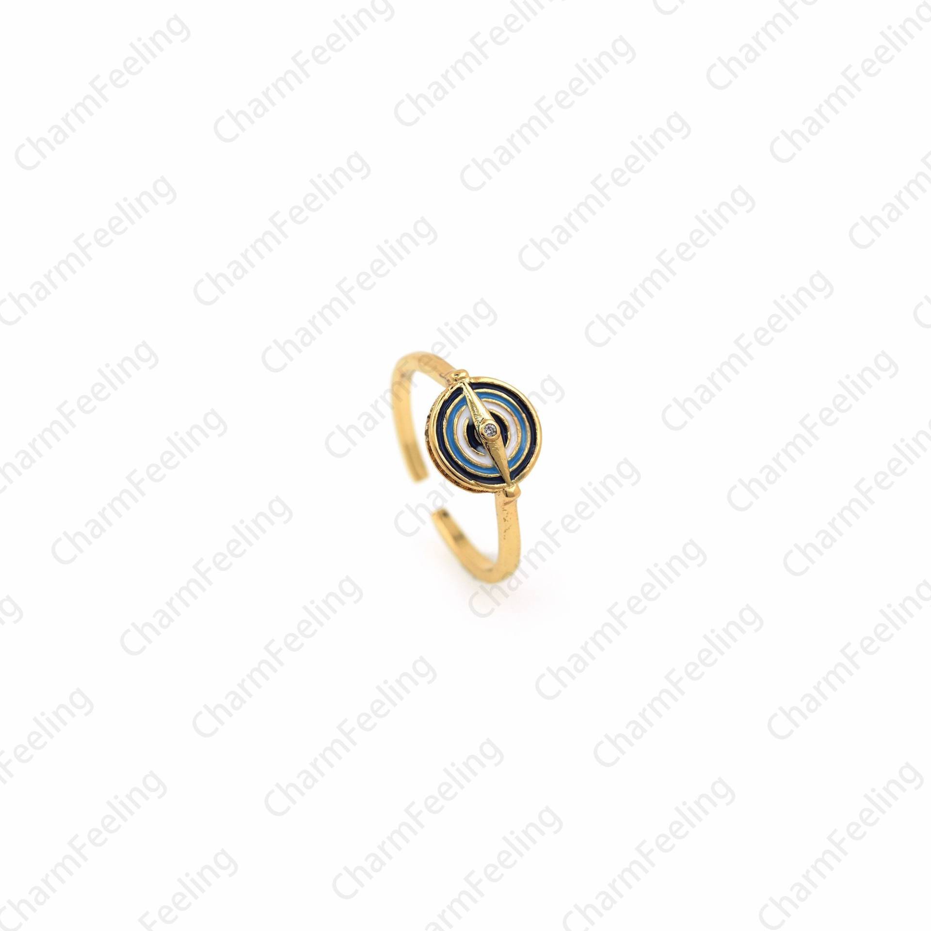 18K Gold Filled Kompass Ring, Emaille Charm, Dünner Verstellbarer Offener Alltagsring von CharmFeeling