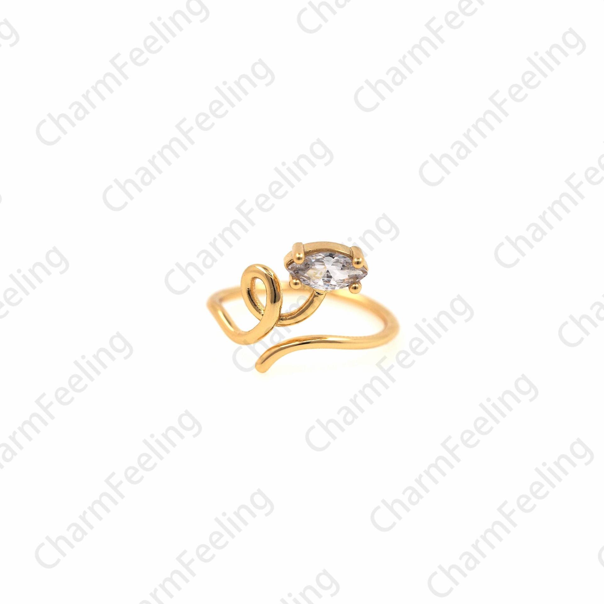 18K Gold Filled Line Ring, Goldener Spiral Ring, Micropavé Cz Verstellbarer Stapelbarer Ehering, Ein Geschenk Für Sie 1Stk von CharmFeeling