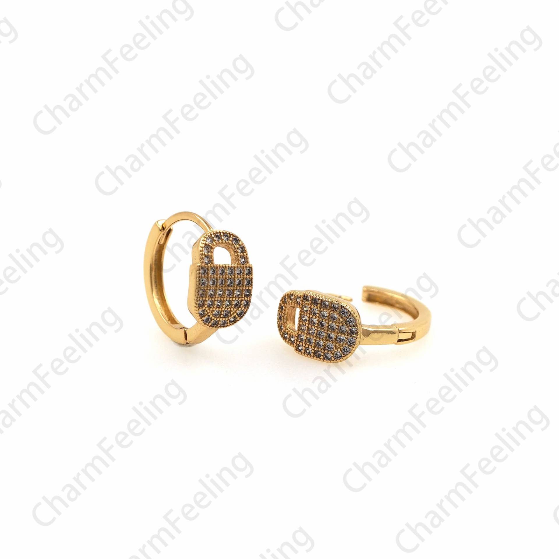 18K Gold Filled Lock Ohrringe, Micropavé Cz Verschluss Ein Geschenk Für Sie 14x15mm1 Paar von CharmFeeling