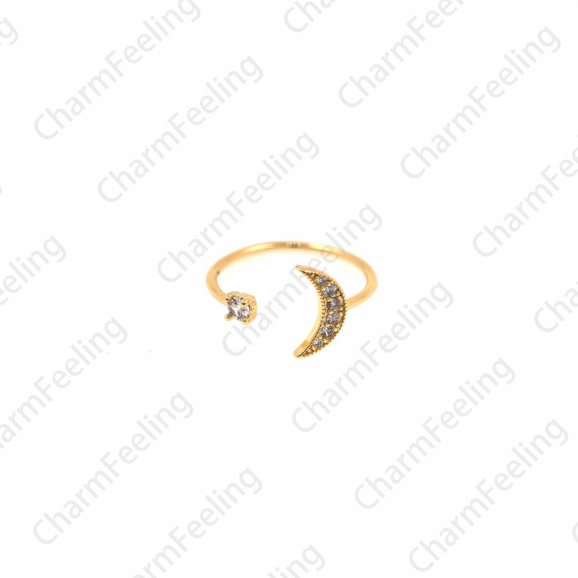 18K Gold Filled Mond Ring, Verstellbarer Halbmond Micropavé Cz Stern Stapelbarer Offener Charm, Ring von CharmFeeling
