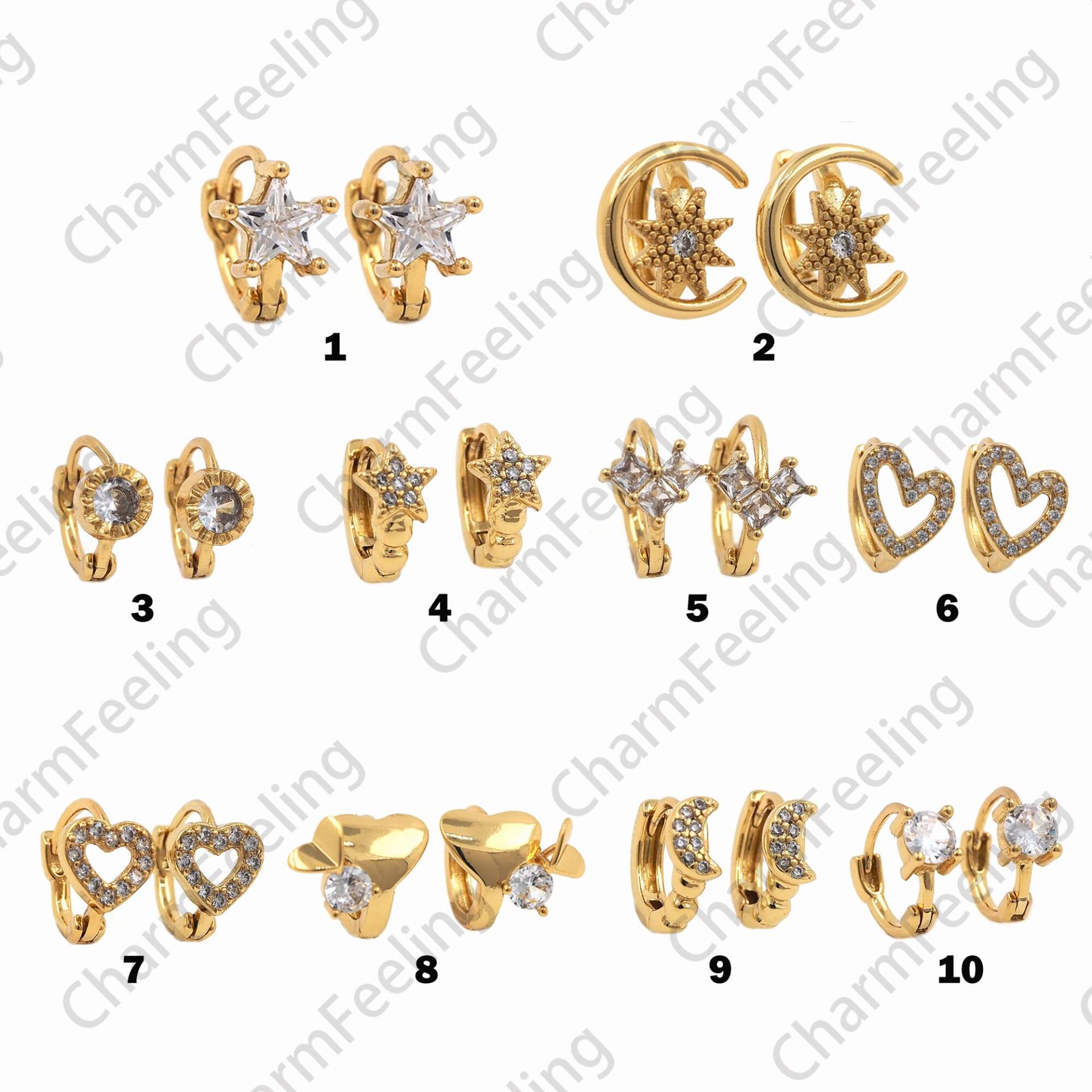 18K Gold Filled Multi-Style Ohrringe, Mikropave Cz Polaris Liebe Stempel Mond Augen Ohrringe 1 Paar von CharmFeeling