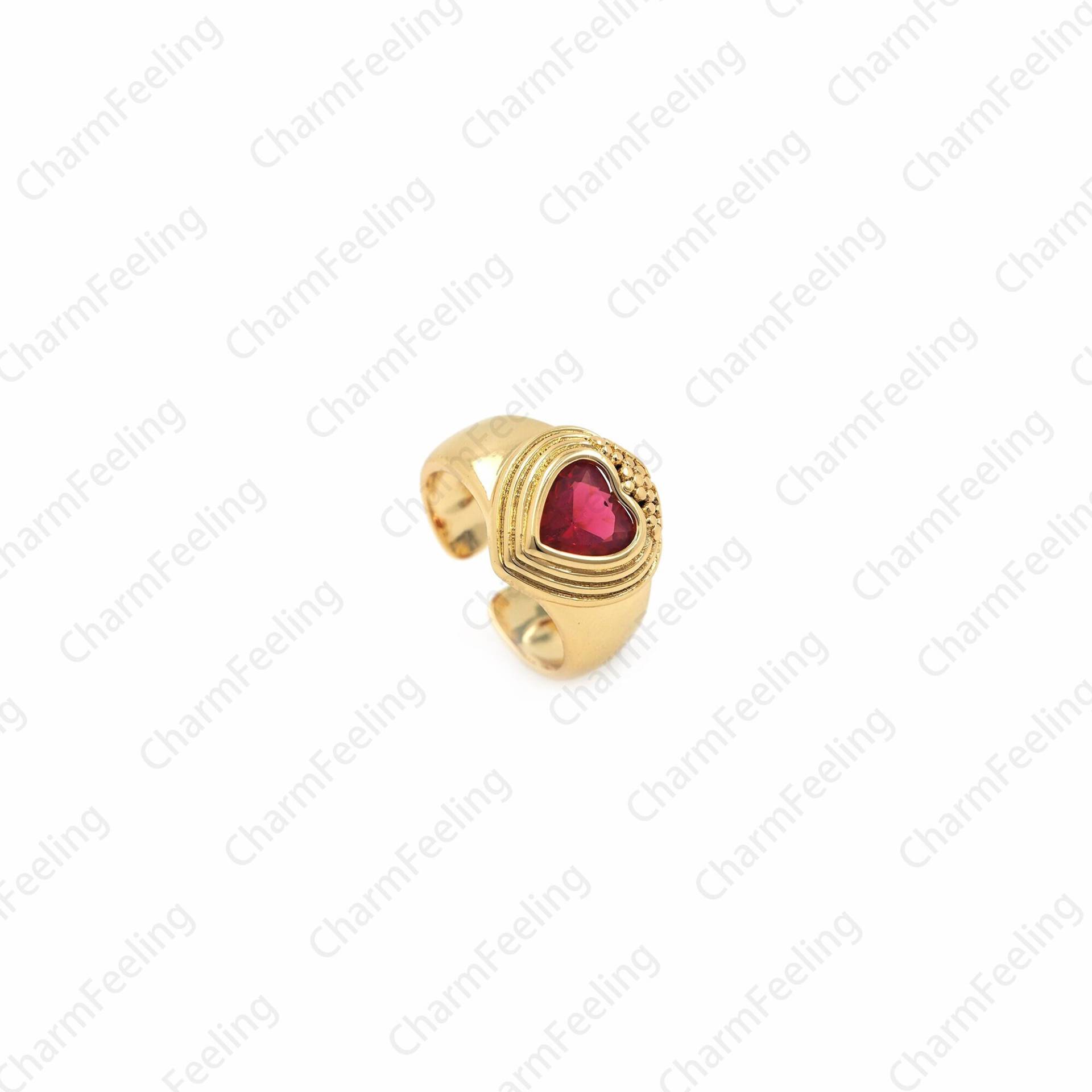 18K Gold Filled Offener Ring, Verstellbarer Micropavé Zirkonia Rubin Charm von CharmFeeling