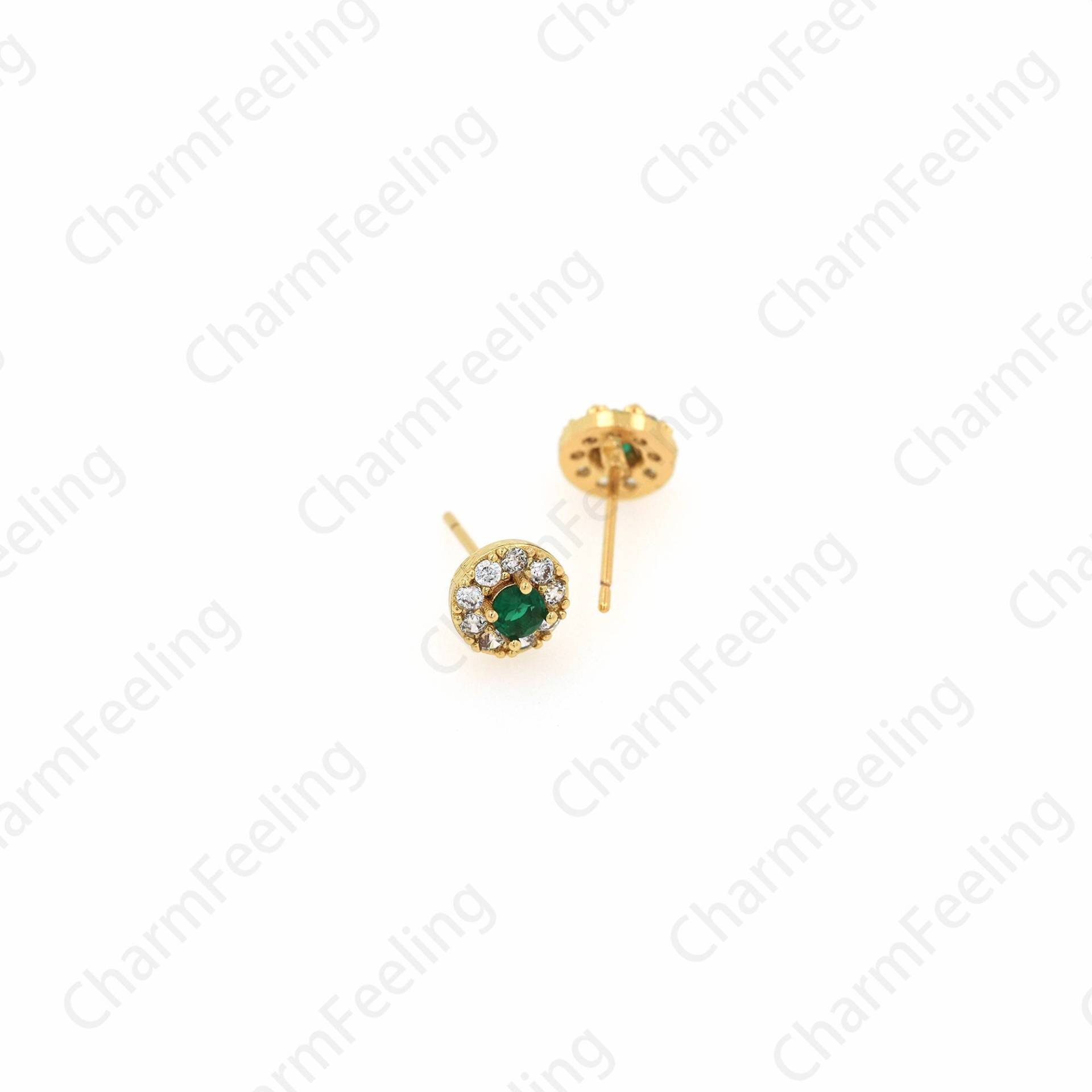 18K Gold Filled Pierced Ohrringe, Runde Micropavé Cz Ohrring Zubehör, Charm, Diy Zubehör, 7, 5mm von CharmFeeling