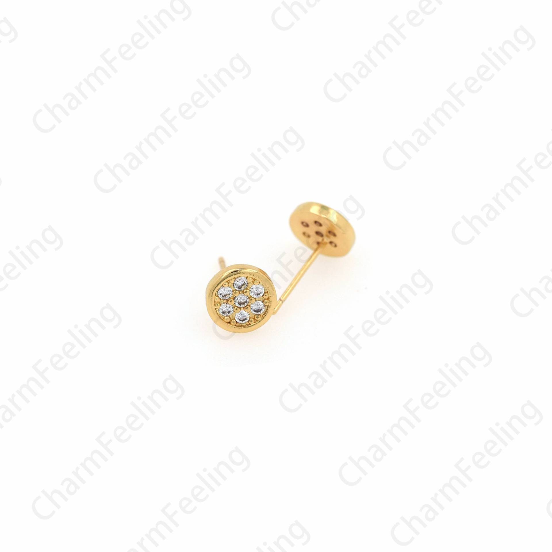 18K Gold Filled Pierced Ohrringe, Runde Micropavé Cz Ohrring Zubehör, Charm, Diy Zubehör, 8, 8x13, 6mm von CharmFeeling