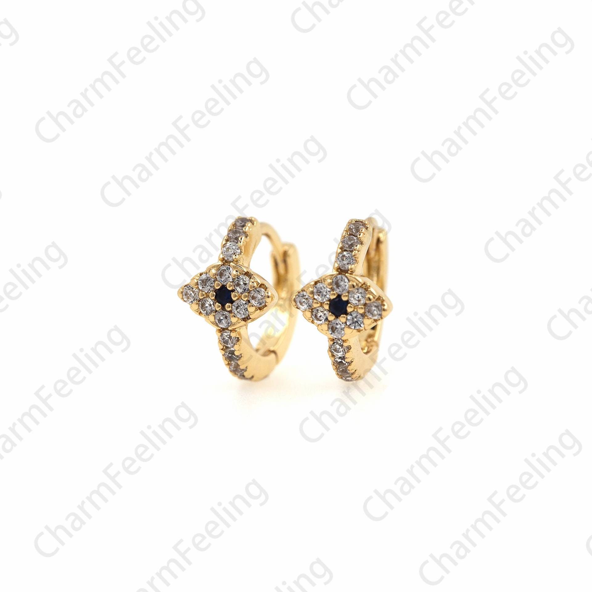 18K Gold Filled Runde Auge Ohrringe, Signet Ohrringe Micropavé Zirkon Augen Ohrringe, Glück Ohrringe, Geschenk Für Frau, 13x14x8mm von CharmFeeling