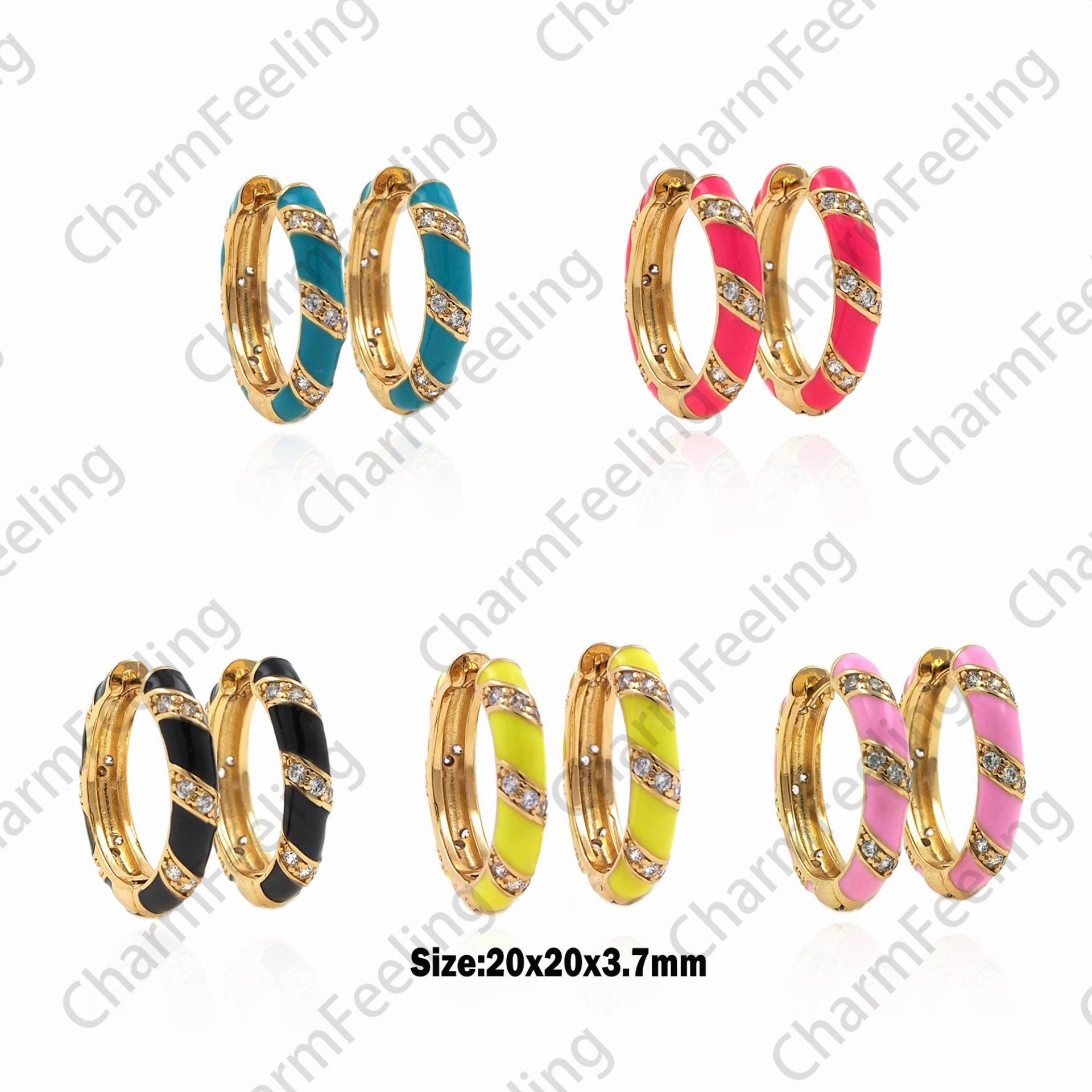 18K Gold Filled Runde Ohrringe, Emaille Micropavé Cz Multicolor Hoop Ohrring Schmuck 1 Paar von CharmFeeling