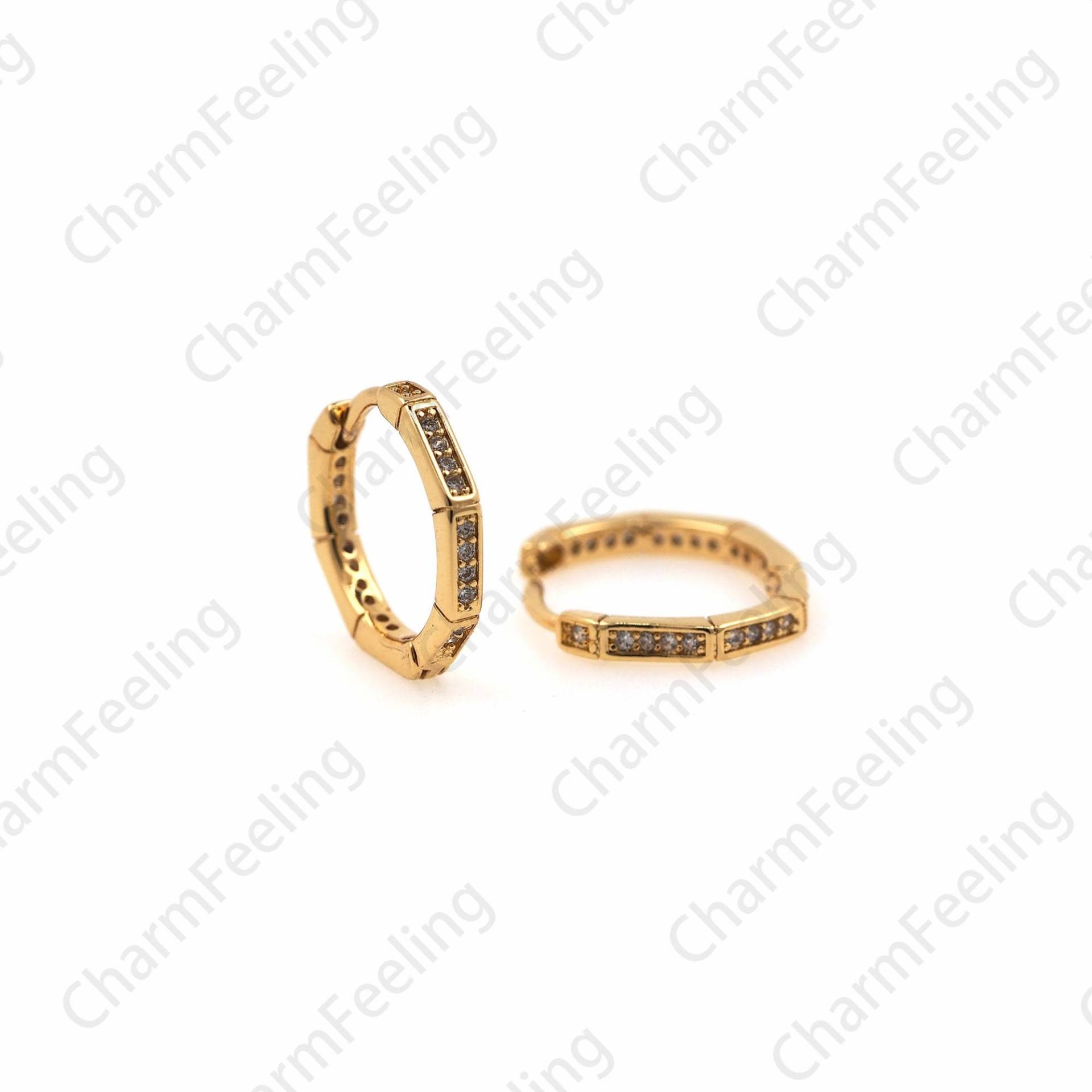 18K Gold Filled Runde Ohrringe, Runde Anhänger, Hohle Ohrringe, Mikropave Cz Ohrringe, Ohrring Charm, Diy Zubehör 15x16mm 1 Paar von CharmFeeling