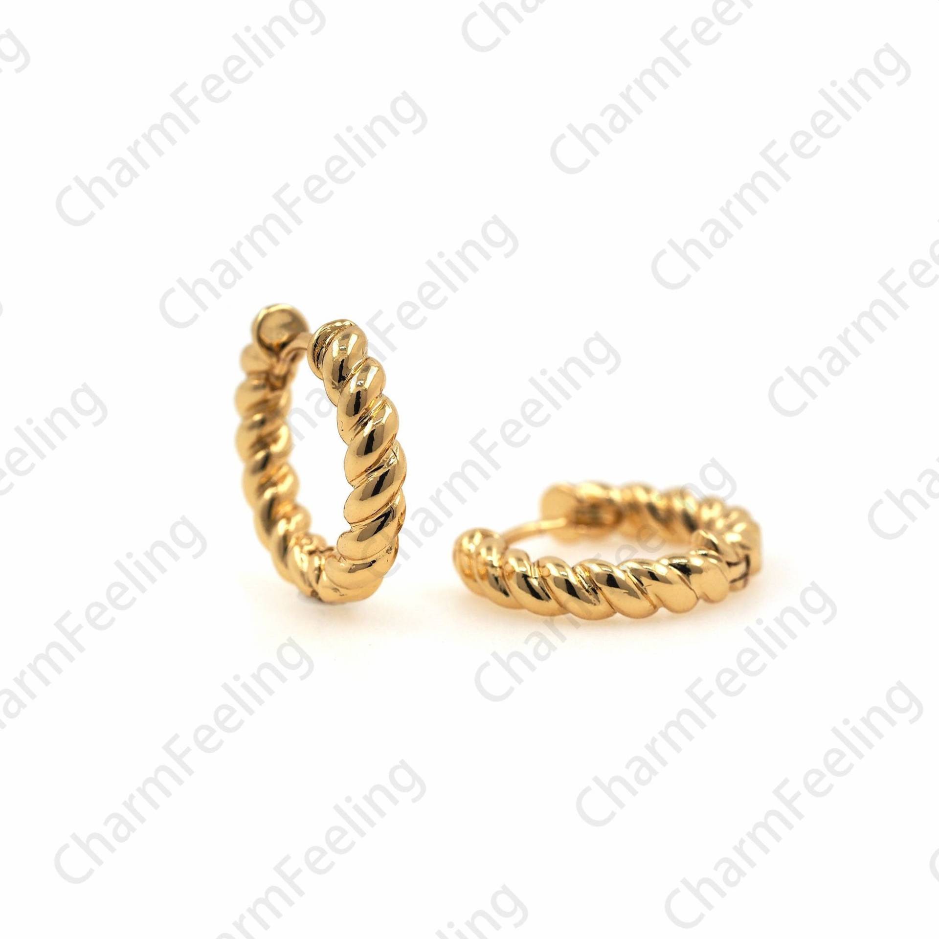 18K Gold Filled Runde Twist Ohrringe, Hohle Micropave Cz Ohrring Charm, 20.5x21.5x4mm 1 Paar von CharmFeeling
