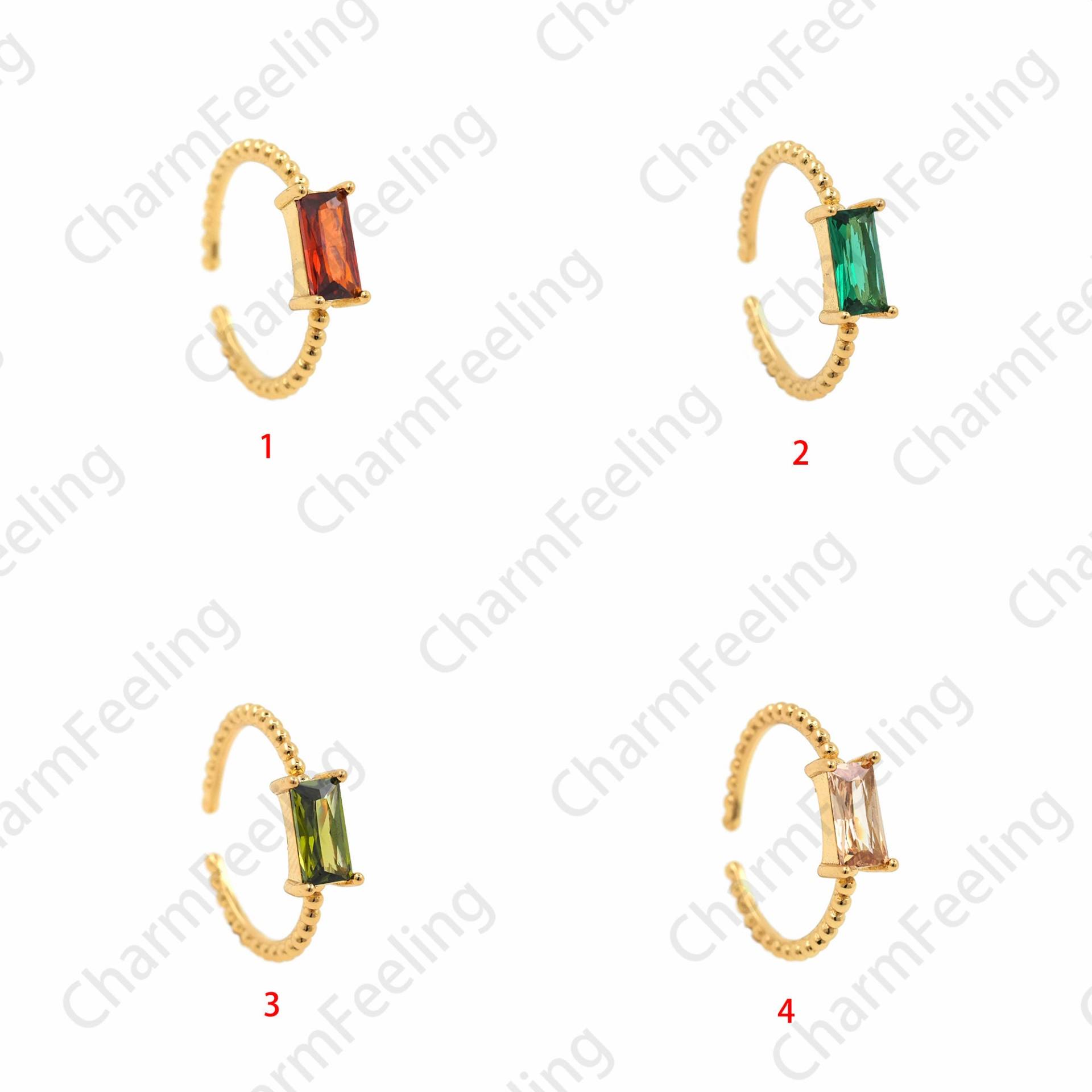 18K Gold Filled Rundring, Rechteckige Strasskette, Strass Anhänger, Offener Ring, Verstellbarer Stapelring von CharmFeeling