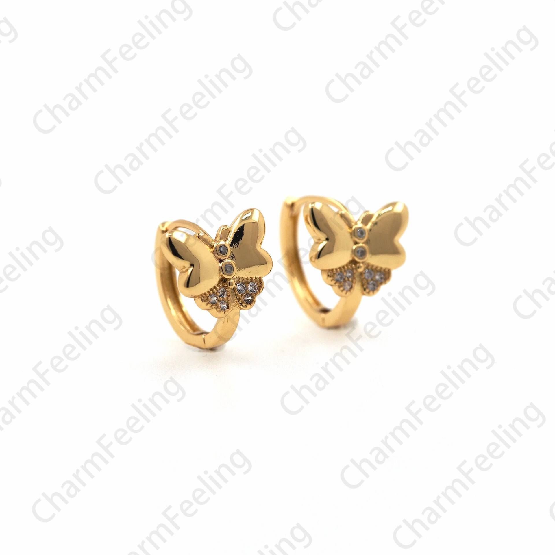 18K Gold Filled Schmetterling Ohrringe, Insekt Micropave Cz Flügel Charm, Schöne Ohrringe 1 Paar 12, 5x10, 5mm von CharmFeeling