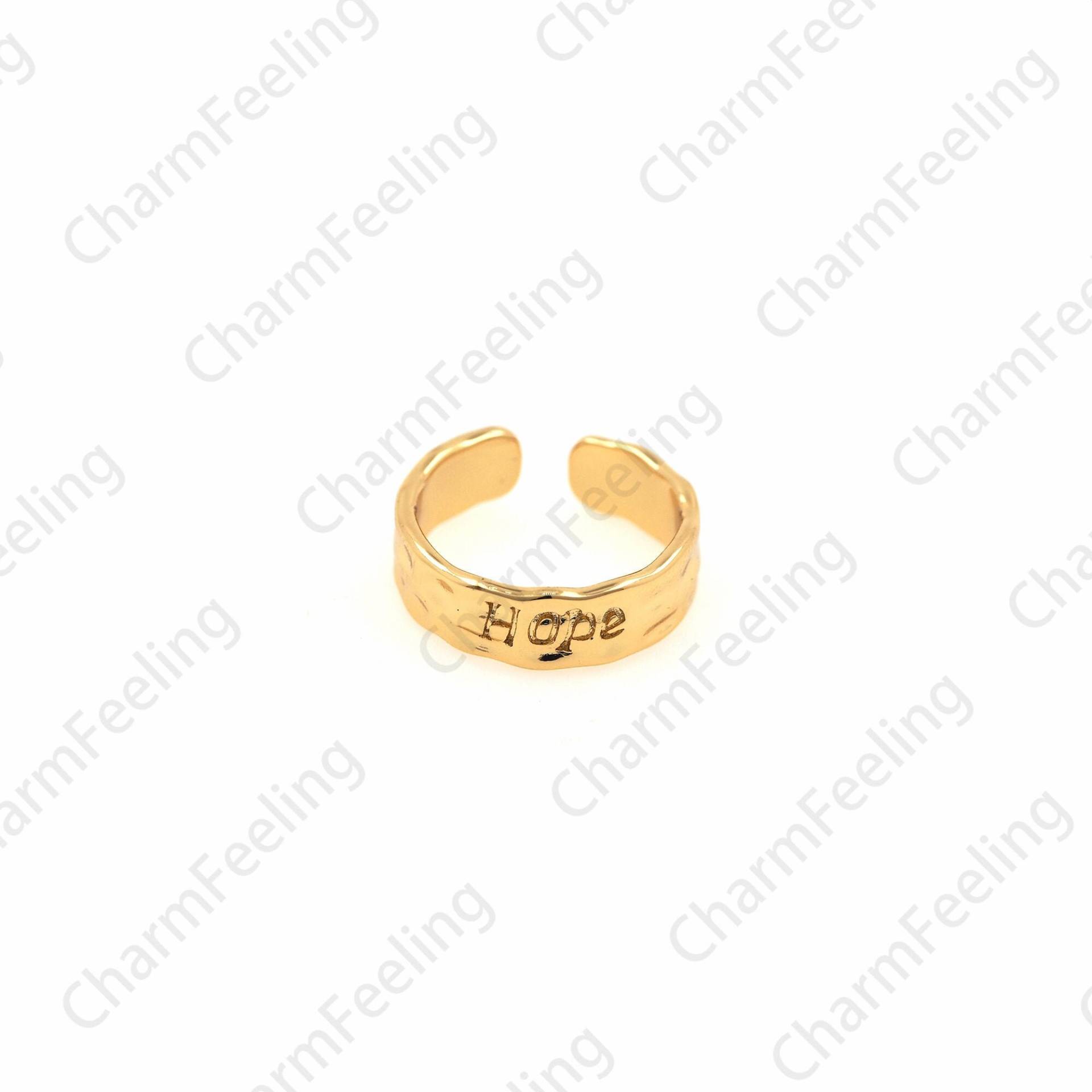 18K Gold Filled Script Ring, Boho Verstellbarer Stapelbarer Goldener Offener Hoffnungsring, Charm von CharmFeeling