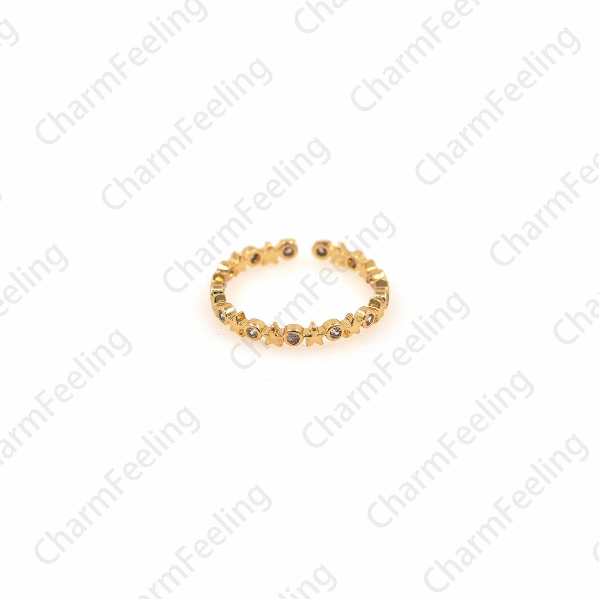 18K Gold Filled Stern Ring, Verstellbarer Micropavé Cz Stapelbarer Split Starburst Polaris Ring von CharmFeeling