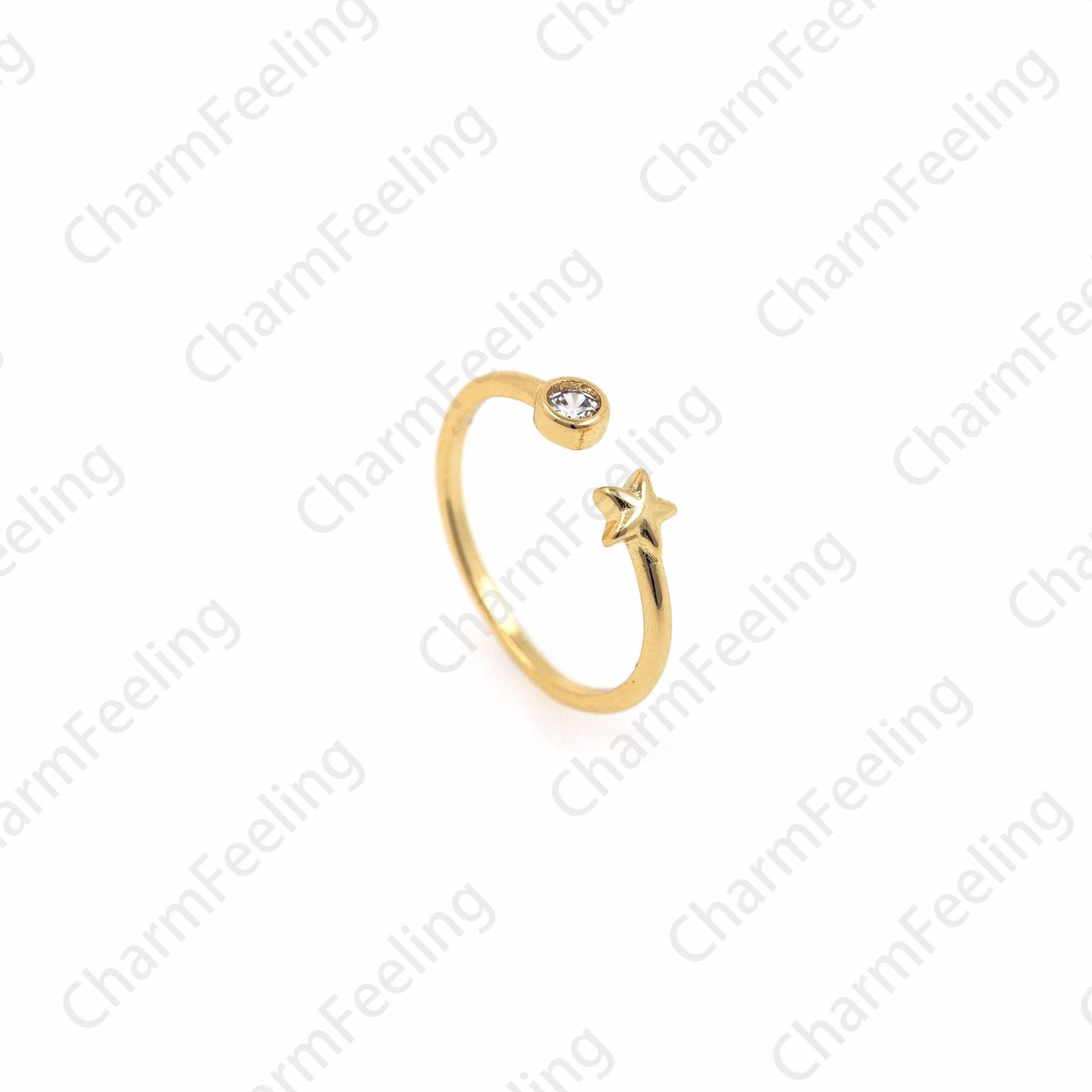 18K Gold Filled Stern Ring, Verstellbarer Polaris Ring, Micropavé Cz Ring, Stapelbarer Ring, Gold Offener Ring, Stern Ring Schmuck, Polaris Schmuck von CharmFeeling