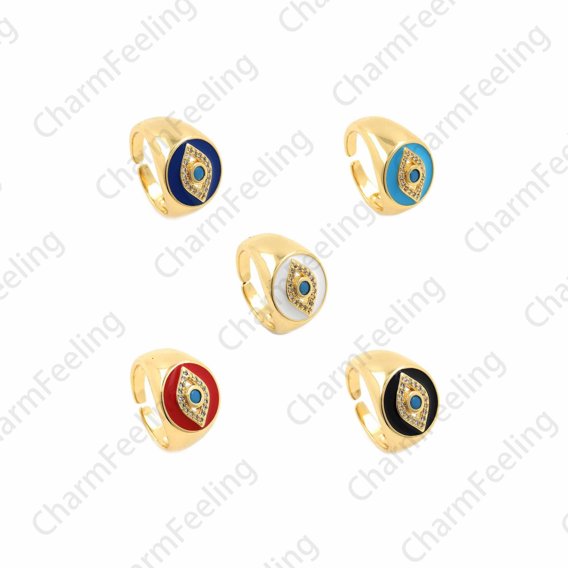 18K Gold Filled Teufelsauge Ring, Augenring, Emaille Offener Verstellbarer Mode Signet Runder Ring von CharmFeeling