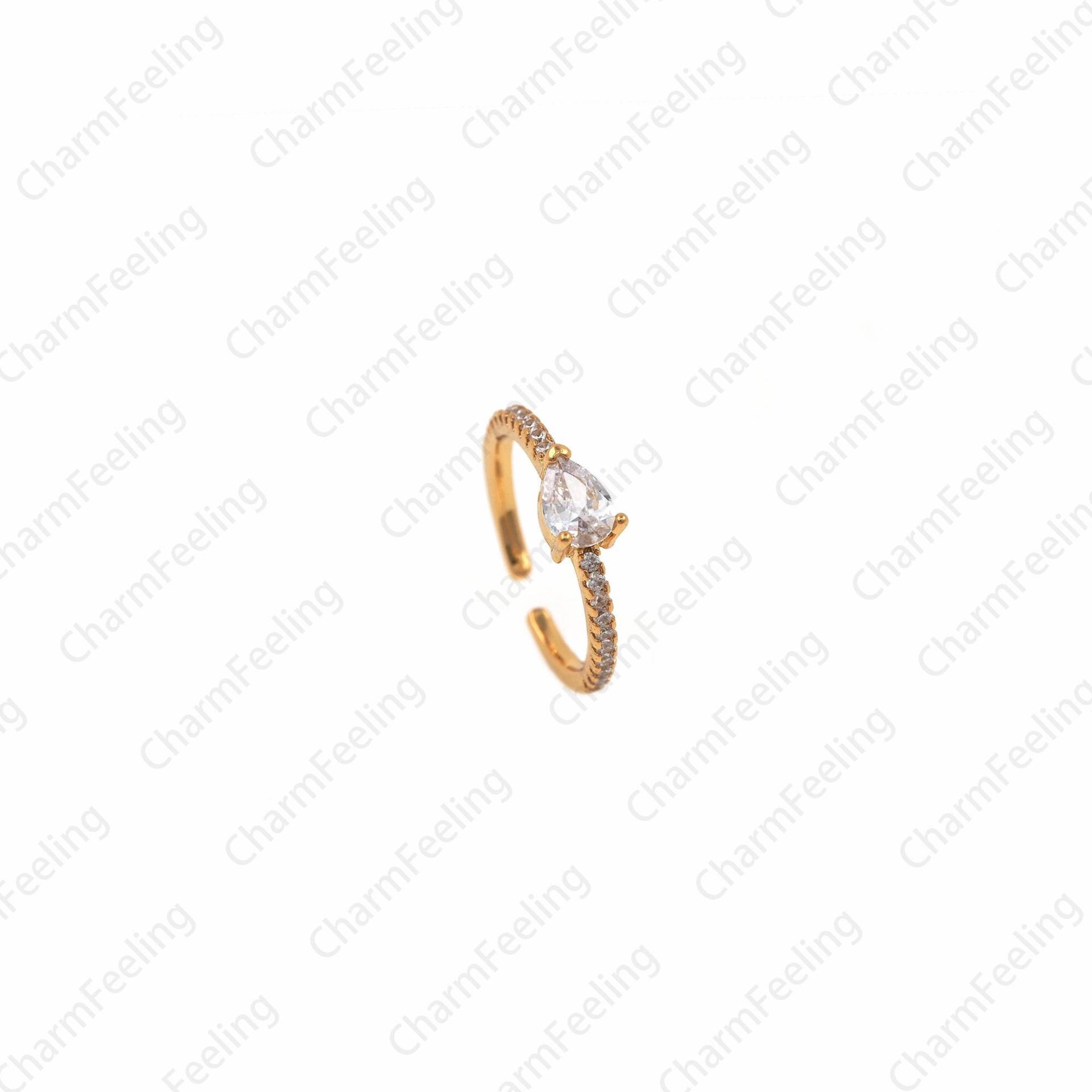 18K Gold Filled Verstellbarer Ring, Micropavé Zirkonia Goldring, Offener Verlobungsring, Fake Diamant Dünner Ring von CharmFeeling