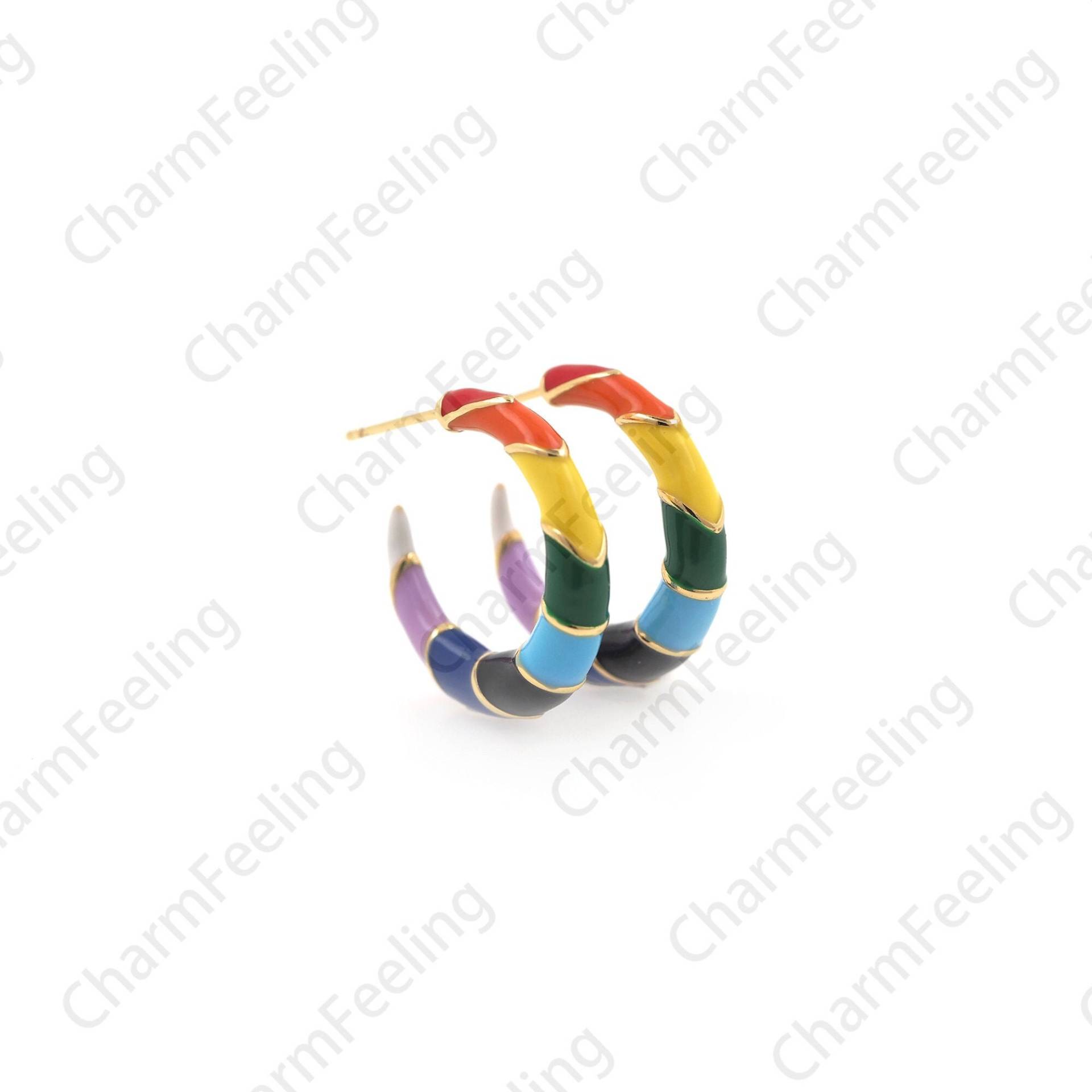 C-Shaped Ohrringe Emaille Mond Halbmond Bunte 23x4, 5mm 1 Paar von CharmFeeling