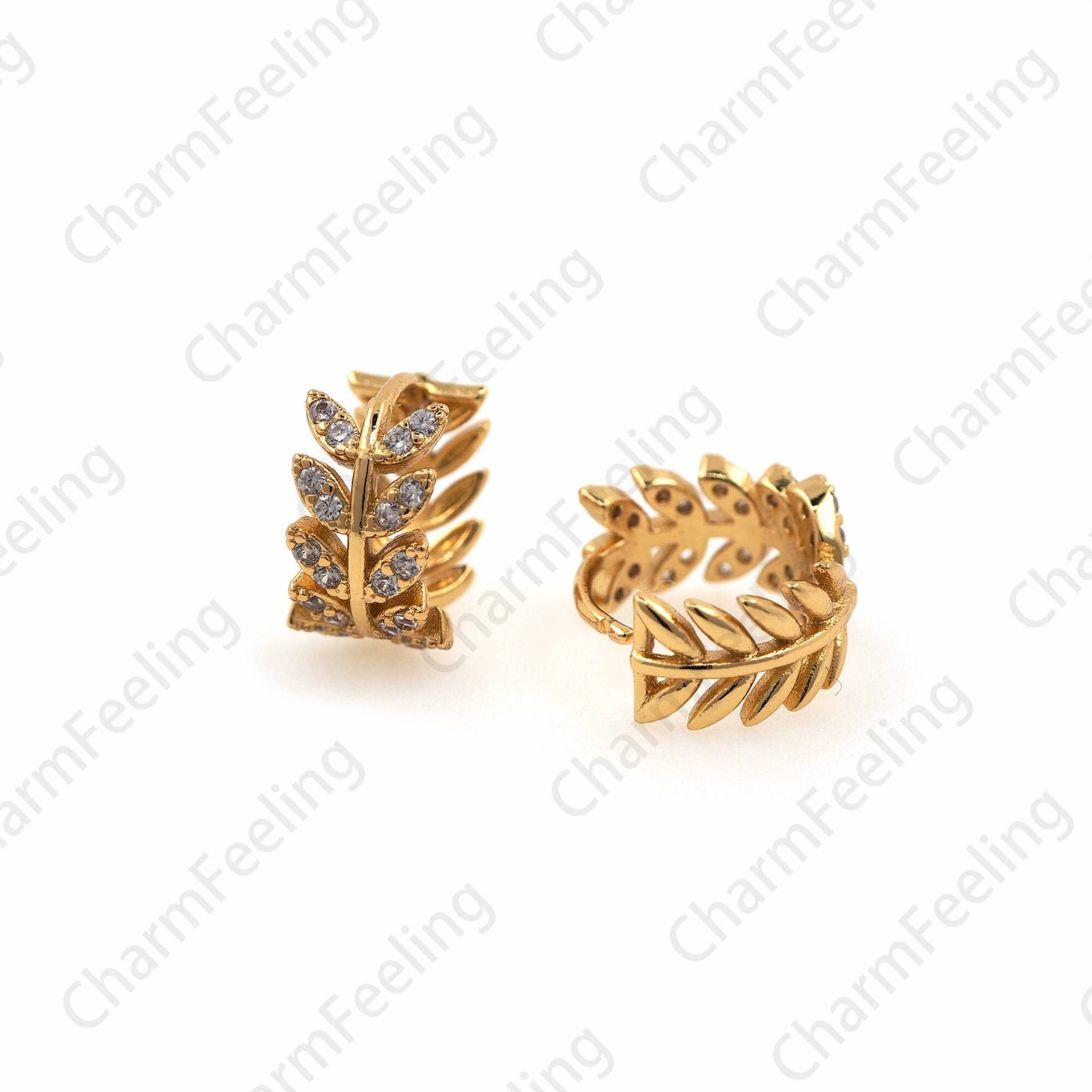 Cz Micropavé Blatt Ohrringe, 18K Gold Filled Ast Ohrringe, Ohrring Charm, Gold Ohrringe Schmuck, Passend Für Jubiläumsgeschenke 12, 5x14x6, 5mm von CharmFeeling