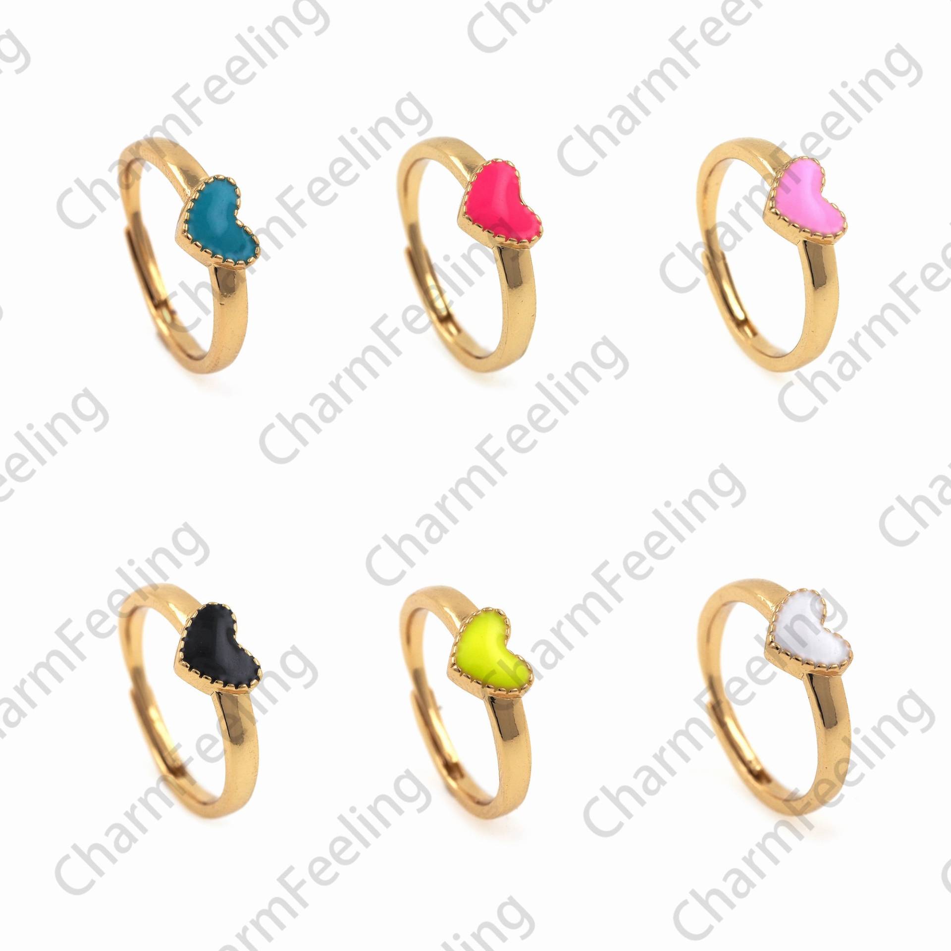 Emaille Herz Ring, 18K Gold Filled Liebesring, Schmuck, Offener Verstellbarer Verlobungsring von CharmFeeling