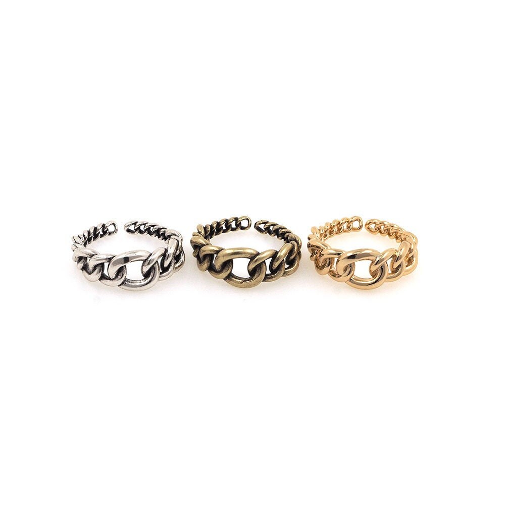 Hanf Seil Ring, 18K Gold Filled Verstellbarer Twist Schnalle Großer Und Kleiner Ring Kettenring 1stk von CharmFeeling