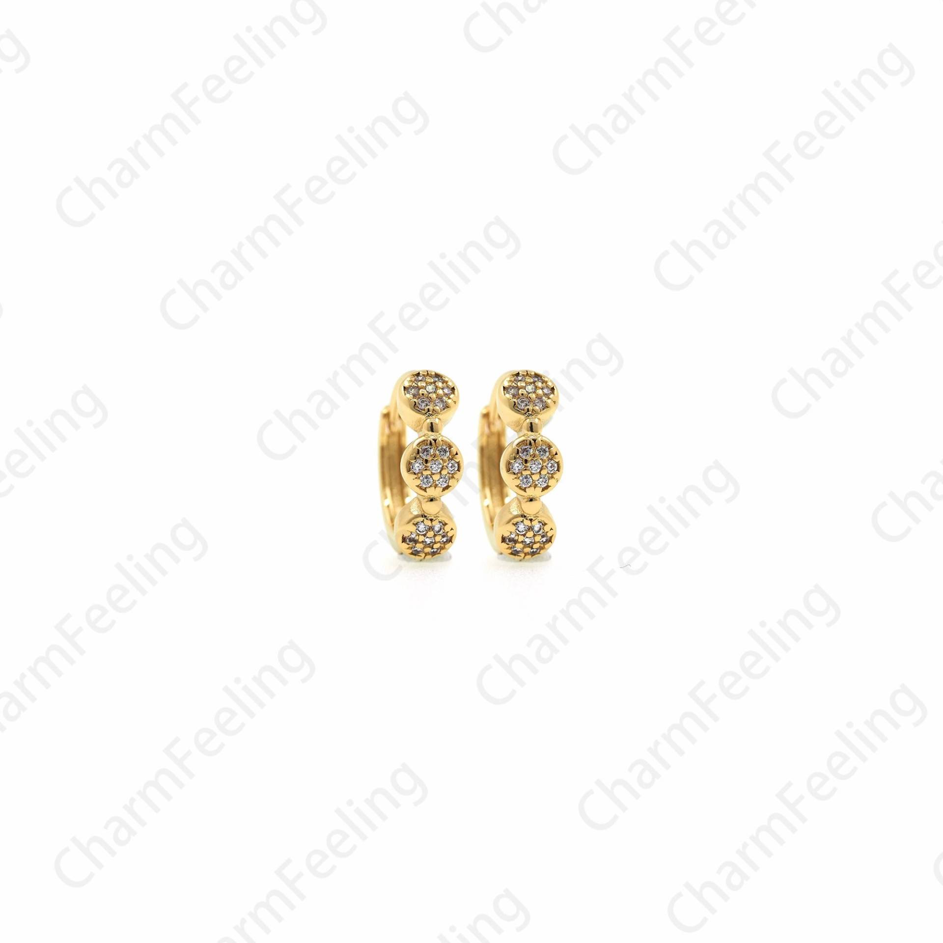 Hohle Ohrringe, Ohrring Charm, Micropave Cz Gold Ohrringe, 18K Filled Runde Ohrringe, Runde Anhänger, Diy Schmuck Zubehör 13x14x4mm von CharmFeeling