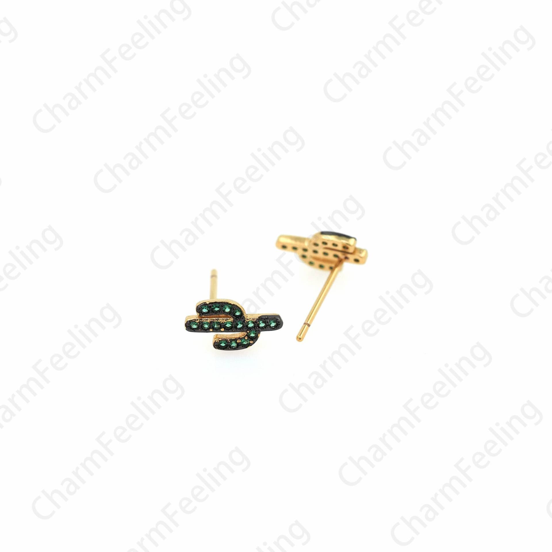 Kaktus Ohrstecker, Micropavé Cz Charm, 18K Gold Filled Pflanzen Ohrringe, Pierced Diy Schmuckzubehör, 10x5, 5mm von CharmFeeling