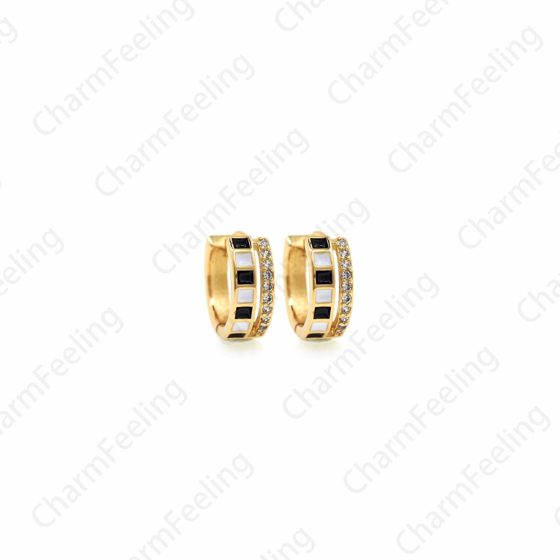 Klavier Ohrringe, Runde Ohrringe, Pierced Ohrringe, Micropavé Cz Emaille Ohrringe, 18K Gold Filled Charm, Diy Schmuckzubehör, 14x12, 5x5mm von CharmFeeling