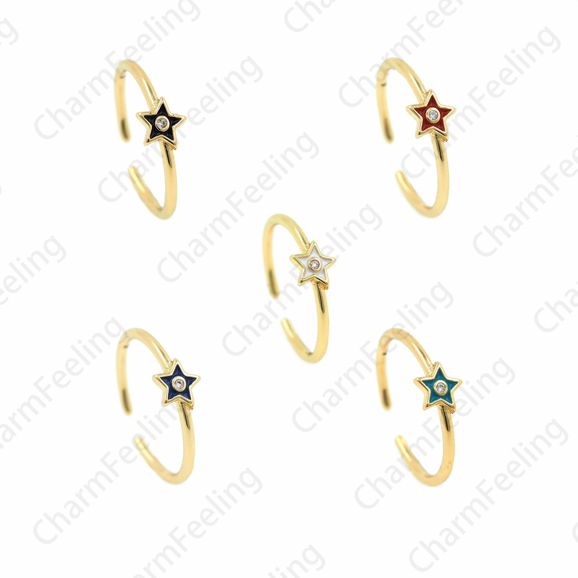 Micro-Pave Cz Stern Ring, 18K Gold Filled Emaille Polaris Rring, Offener Verstellbarer Charm von CharmFeeling