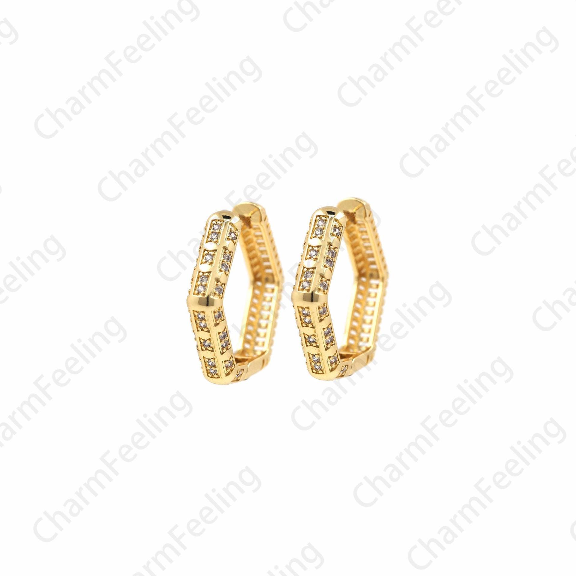 Micro-Pave Sechseckige Ohrringe, Große Reifen, Gold Gefüllt Exquisite Ein Geschenk Für Ihre 29x28x5, 5 Mm 1 Paar von CharmFeeling