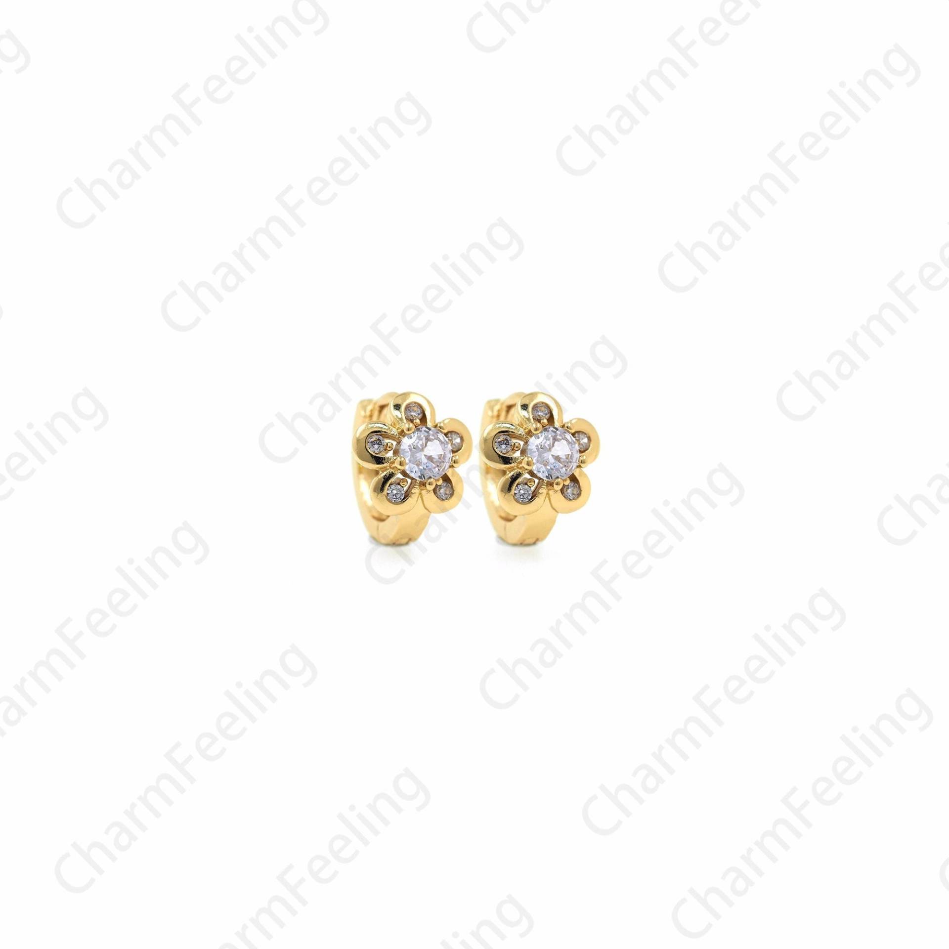 Micropavé Cz Blumen Ohrringe, 18K Gold Filled Runde Ohrringe, Knochen Clip Ohrringe, Micropavé Charm, Diy Schmuckzubehör, 11, 5x14x9, 5mm von CharmFeeling