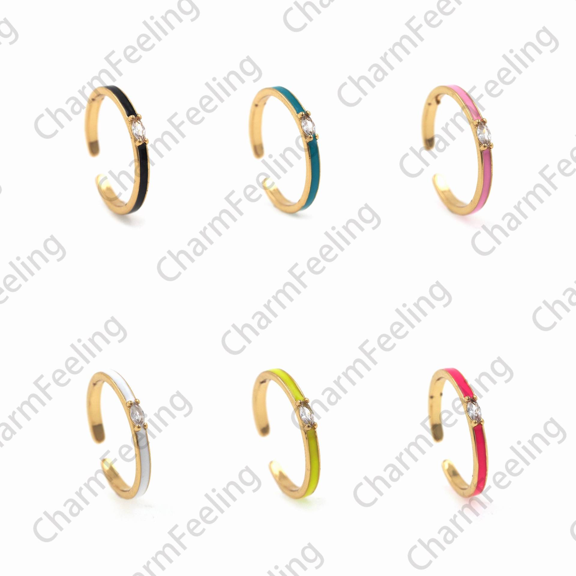 Micropavé Cz Diamant Ring, Runder Emaille Gold Offener Verlobungsring, Geschenk Für Sie von CharmFeeling