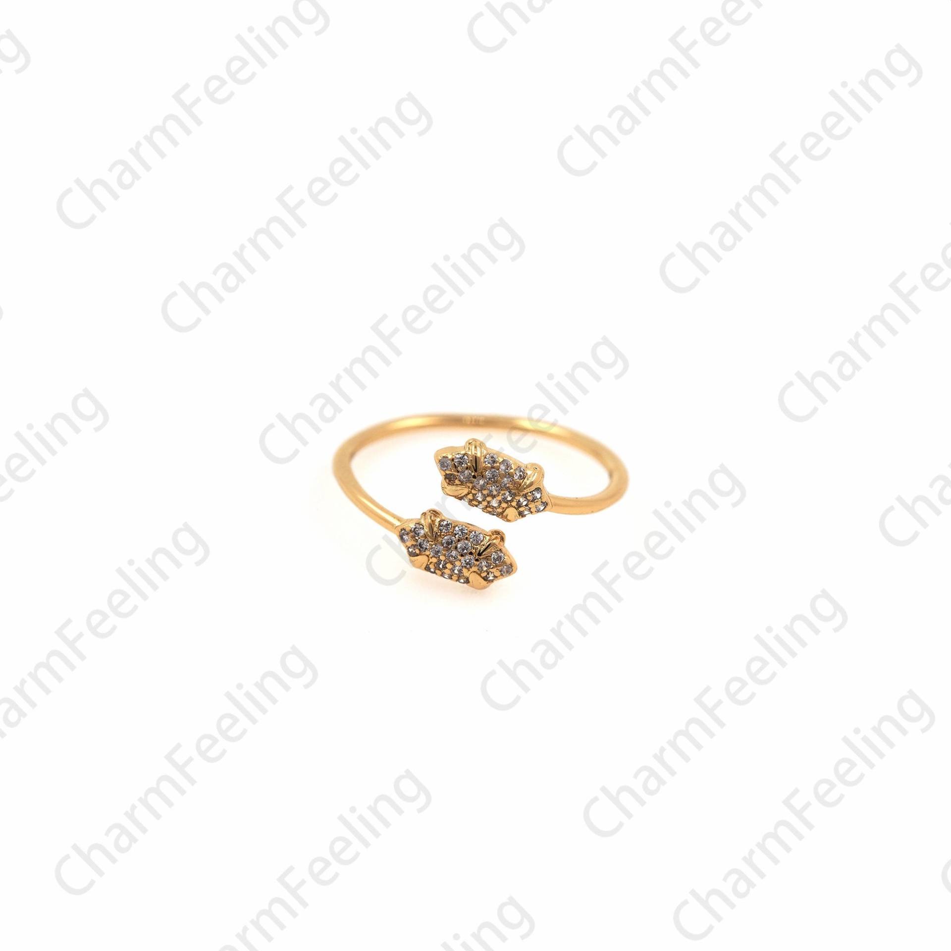 Micropavé Cz Doppelstein Ring, Gold Offener Verstellbarer Stapelbarer 18K Filled Dünner Ring von CharmFeeling