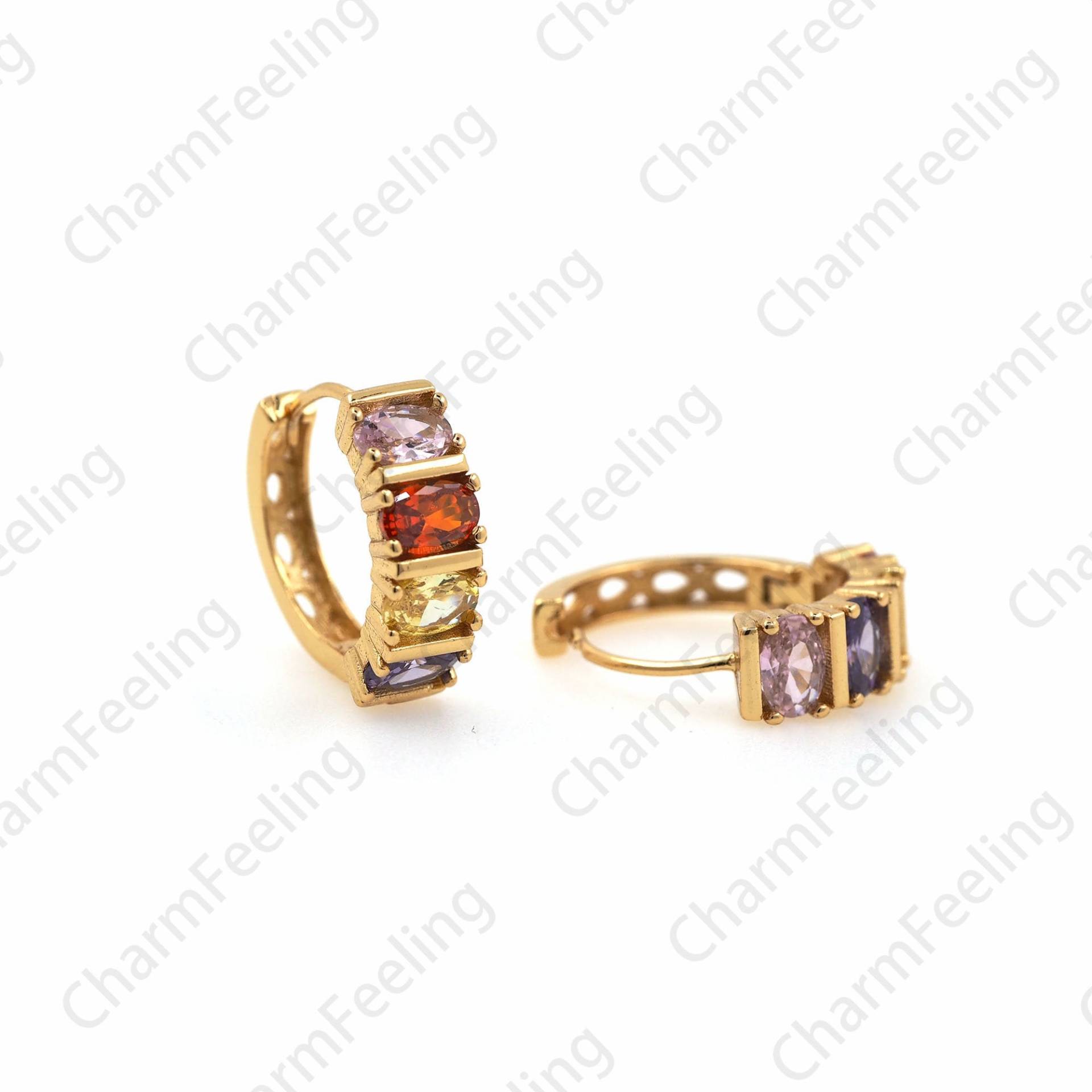 Micropavé Cz Gold Ohrringe, 18K Filled Runde Anhänger, Hohle Diy Schmuckzubehör 18, 5x20mm 1 Paar von CharmFeeling