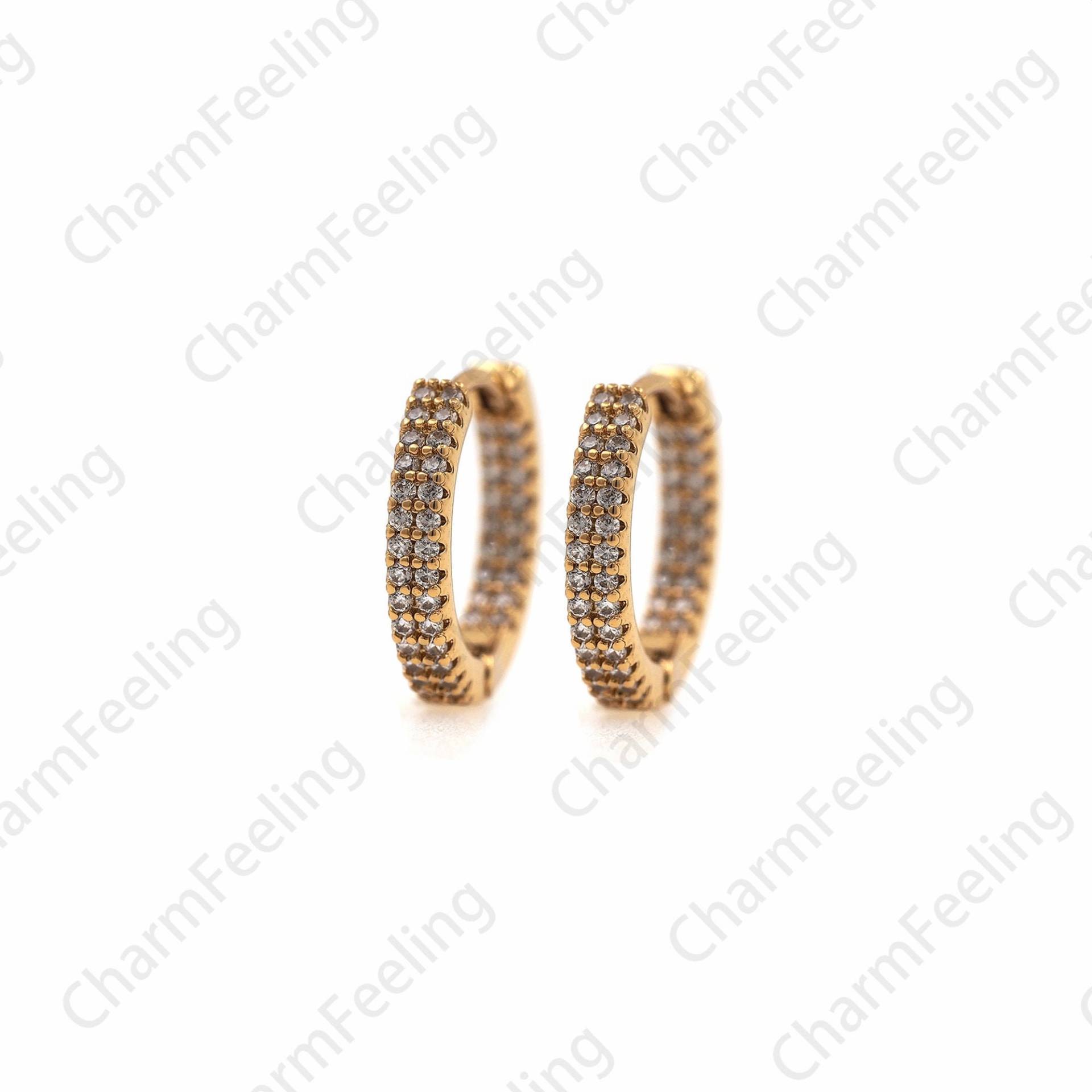 Micropavé Cz Gold Ohrringe, 18K Filled Runde Ohrringe, Runde Anhänger, Hohle Ohrringe, Diy Schmuckzubehör 15x16x2, 8mm von CharmFeeling