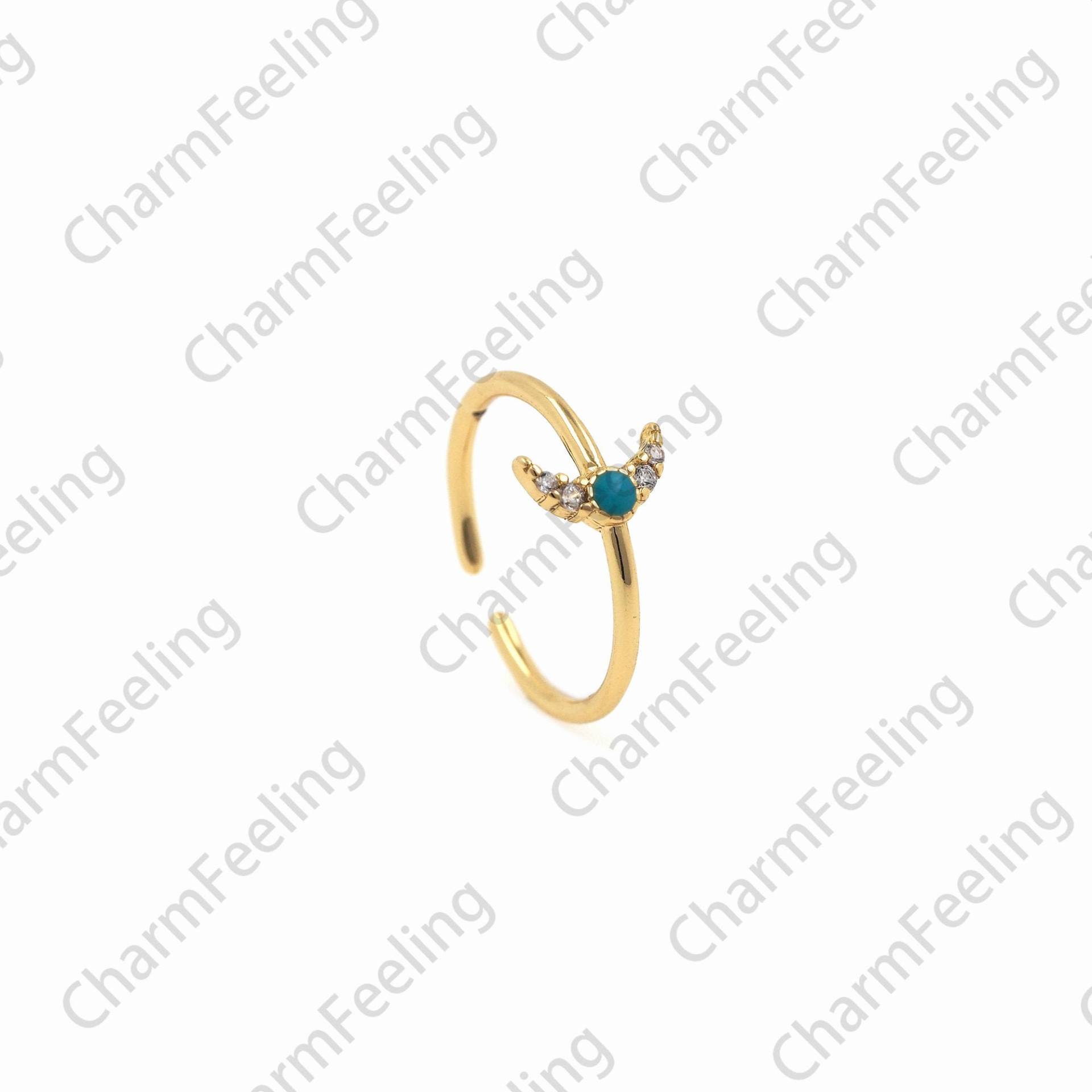 Micropavé Cz Halbmond Ring, 18K Gold Filled Mond Verstellbarer Emaille Offener Charm, Ring Schmuck von CharmFeeling