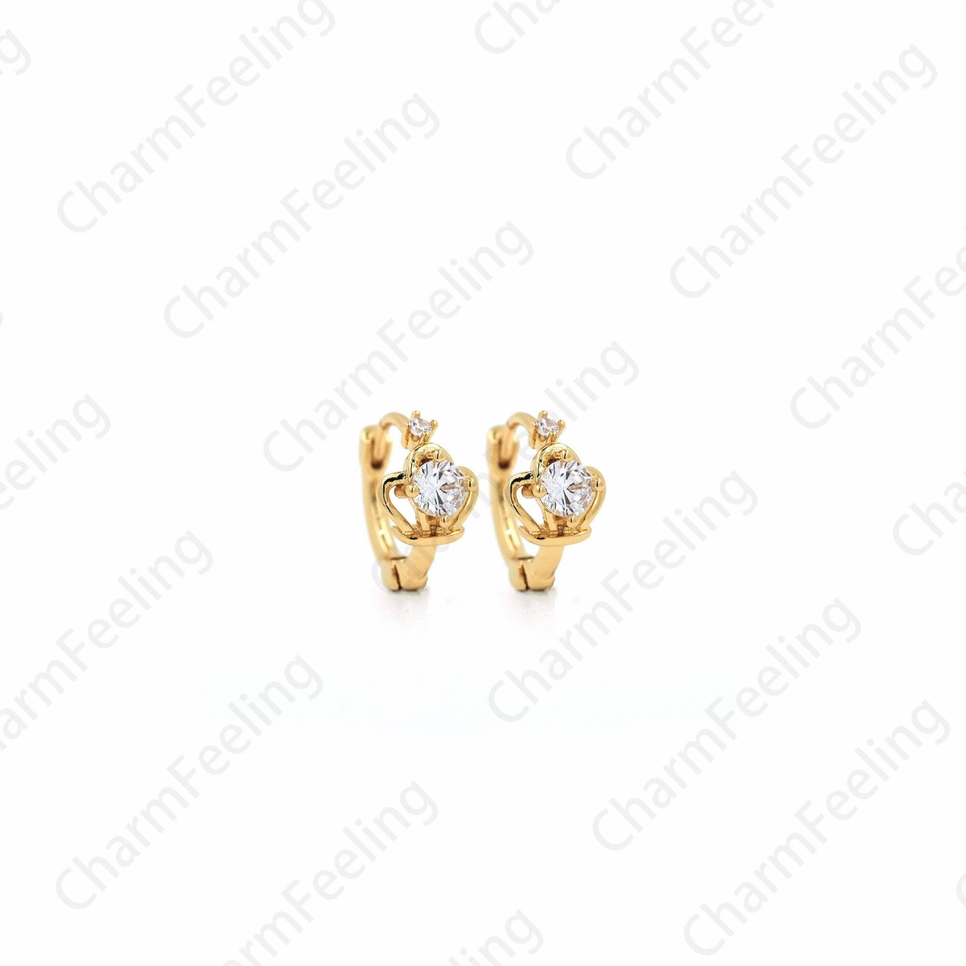 Micropavé Cz Krone Ohrringe, 18K Gold Filled Charm, Queen Runde Pierced Diy Schmuckzubehör, 13x16x8mm von CharmFeeling