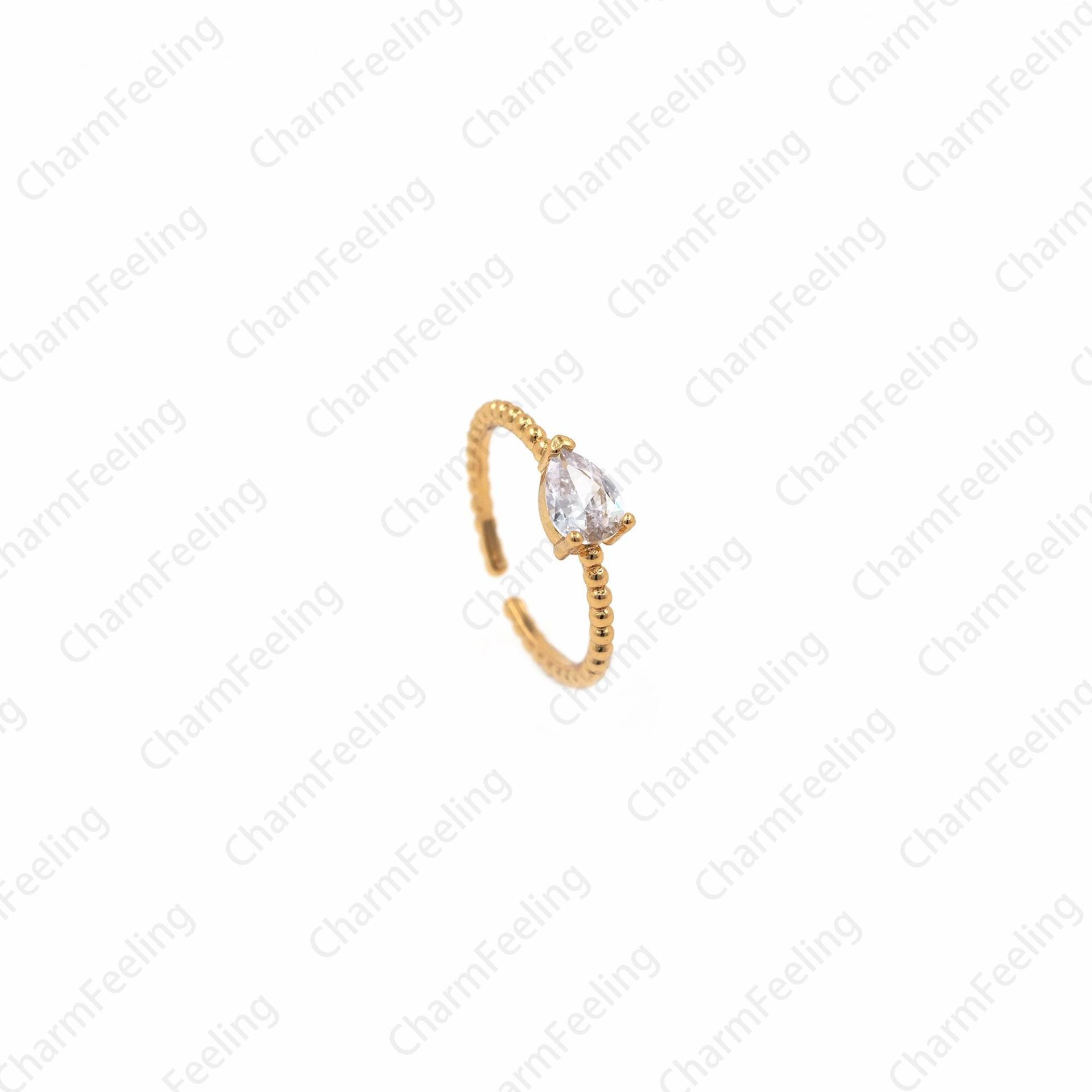 Micropavé Zirkonia Ring, Gold Offener 18K Füllung Verstellbarer Fake Diamant Dünner Verlobungsring von CharmFeeling