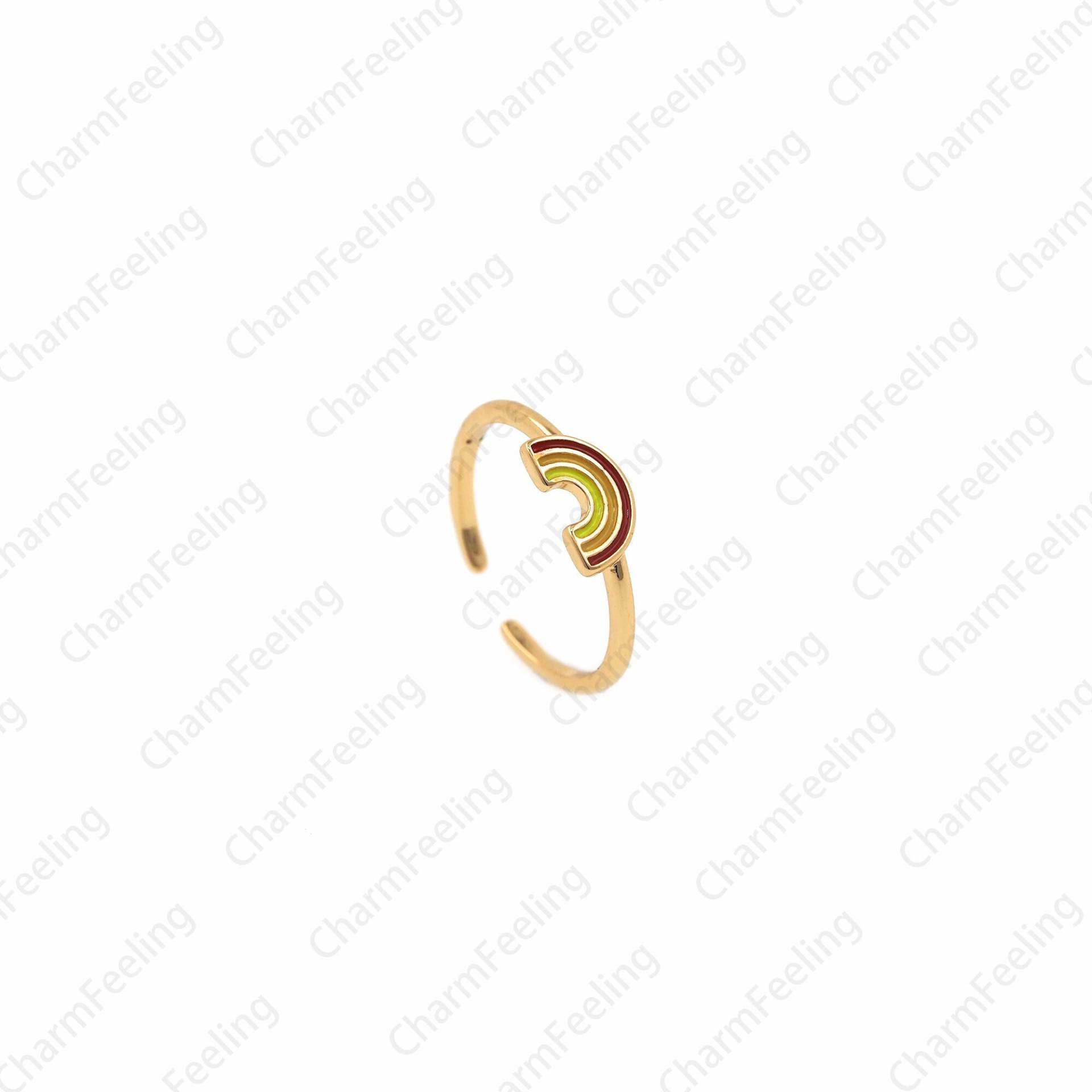 Regenbogen Ring, 18K Gold Filled Verstellbarer Offener Bunter Anhänger, Dünner Zarter Ring von CharmFeeling